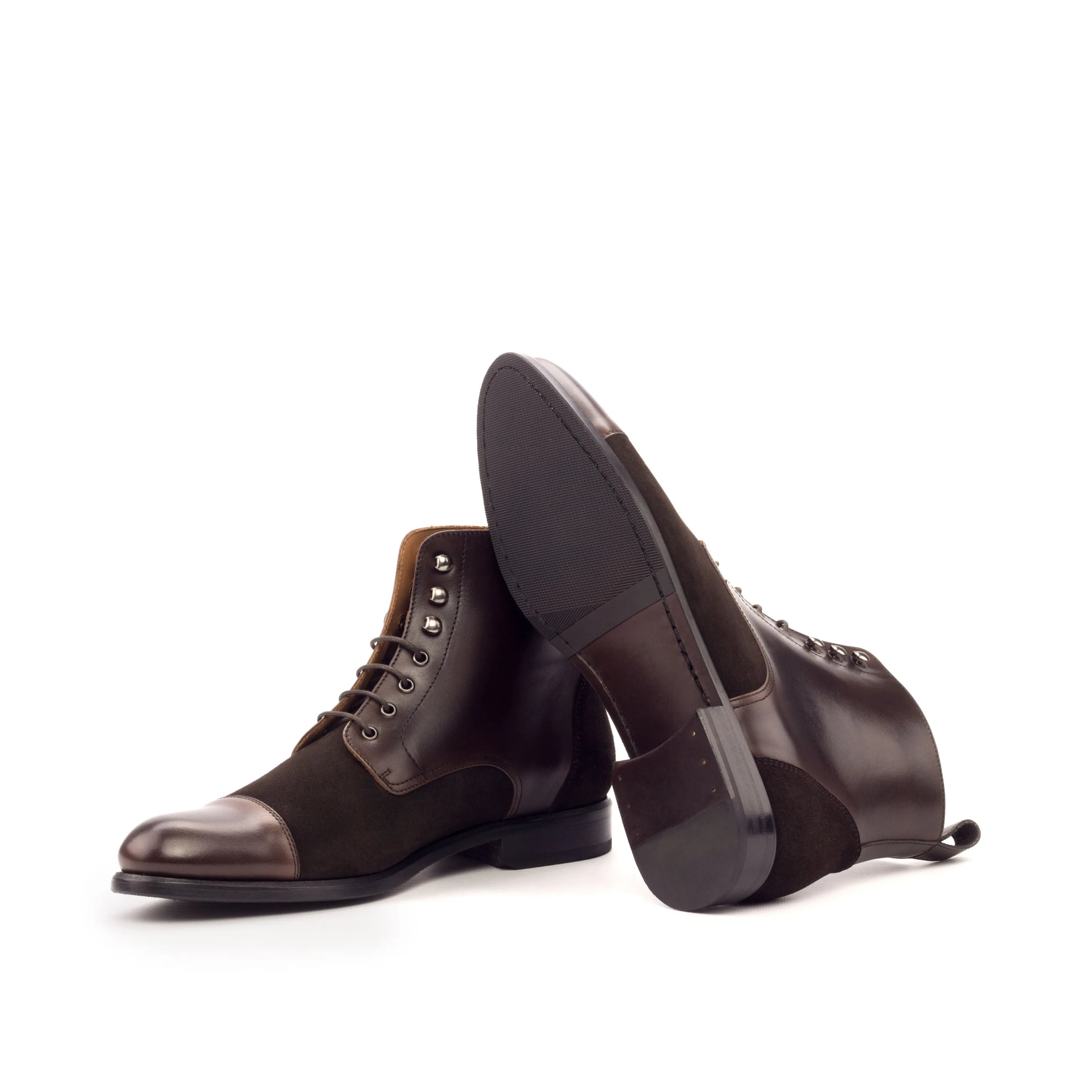 Brown leather and suede Jamila Ladies Captoe boots in dark brown color