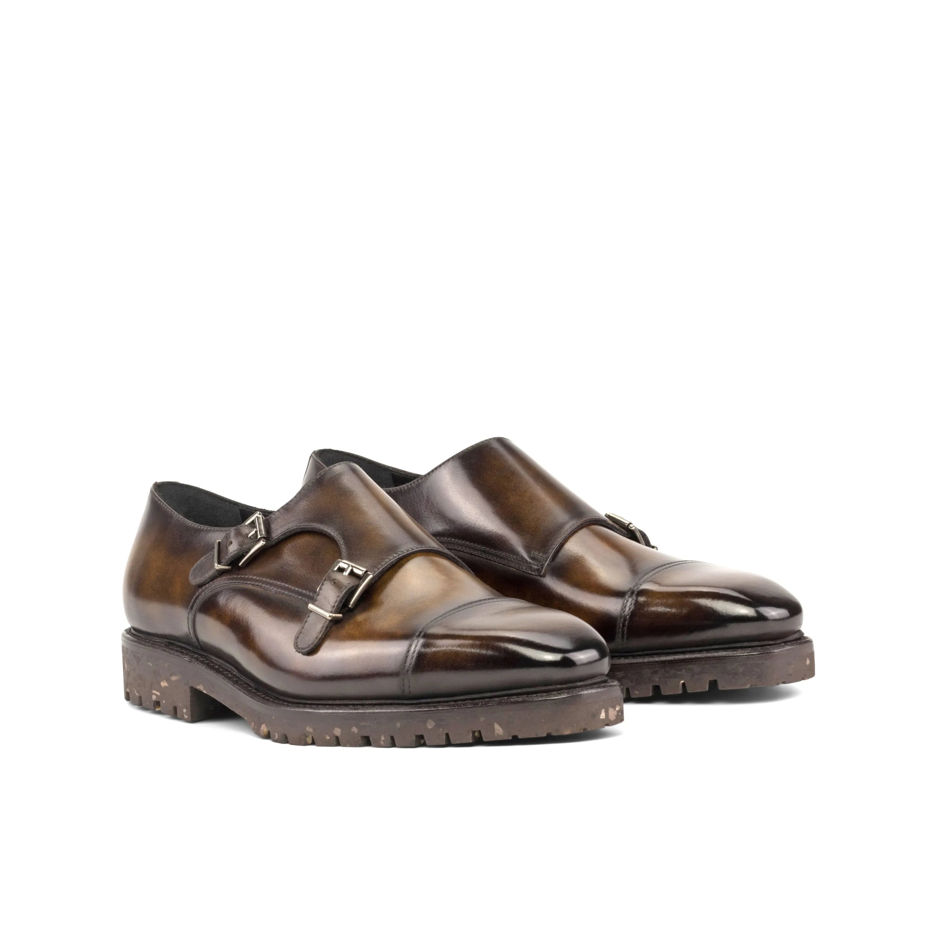 Brown leather double monk strap shoes, Jamis Patina Double Monk, offering classic elegance
