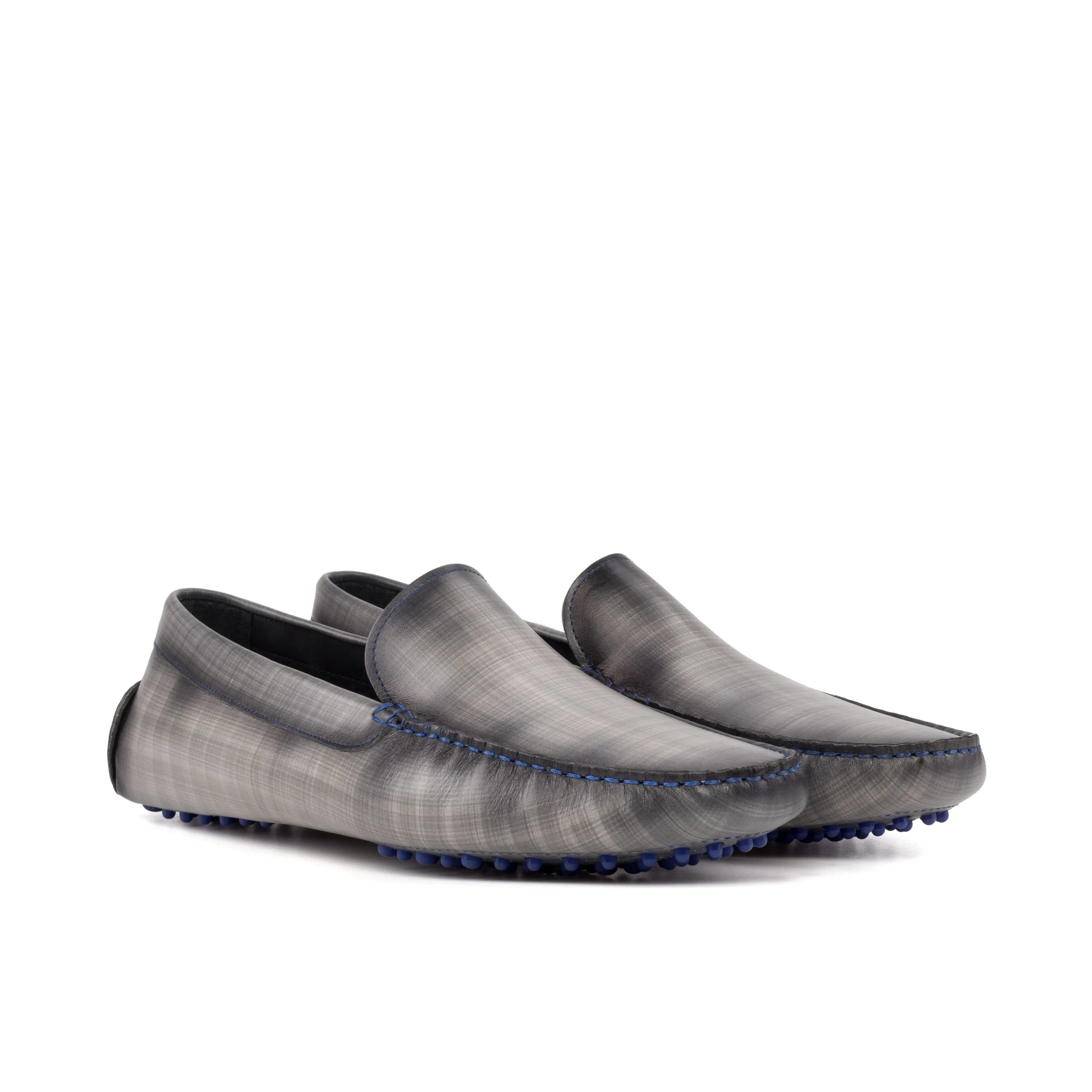 Gray leather driving loafers showcasing the elegance of Jarolds Patina Driver