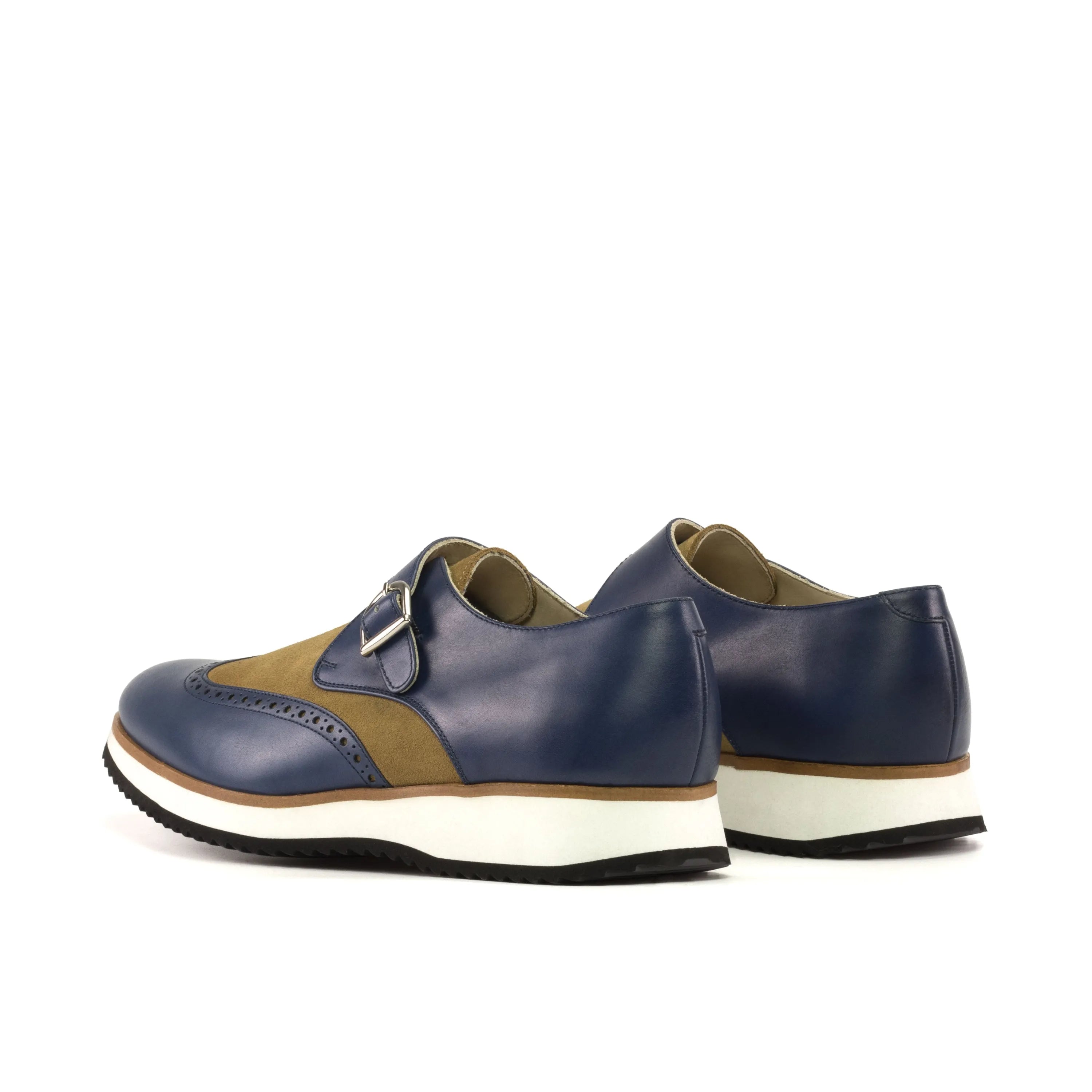 Blue and brown leather Javi Single Monk Shoes featuring a stylish monk strap design