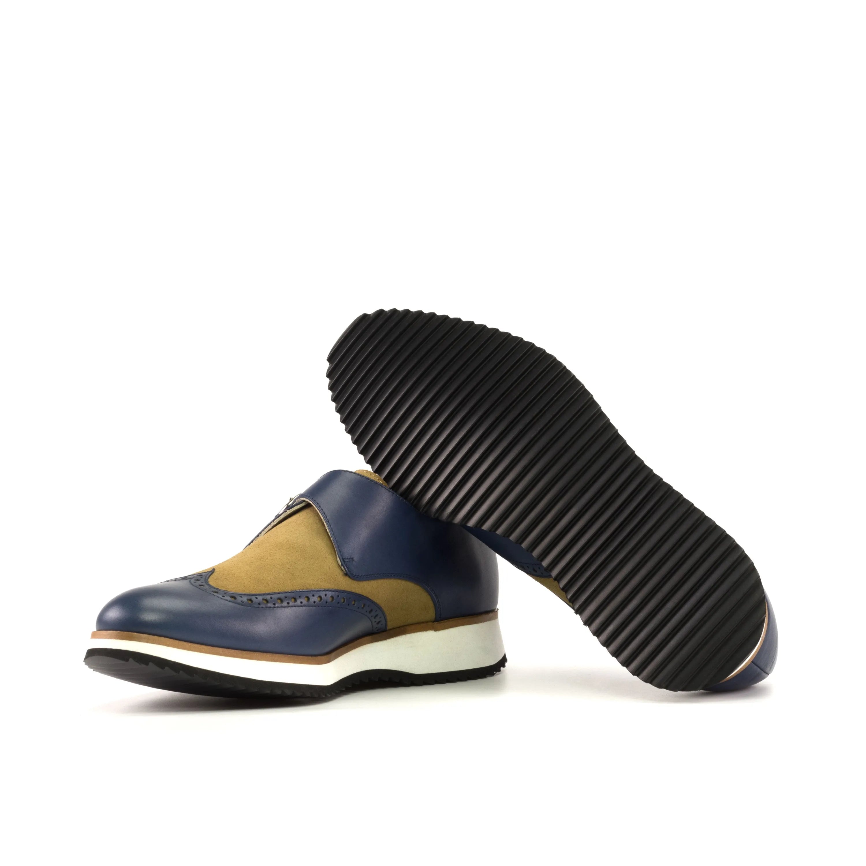 Two-tone leather Javi Single Monk Shoes featuring a thick sole for stylish support
