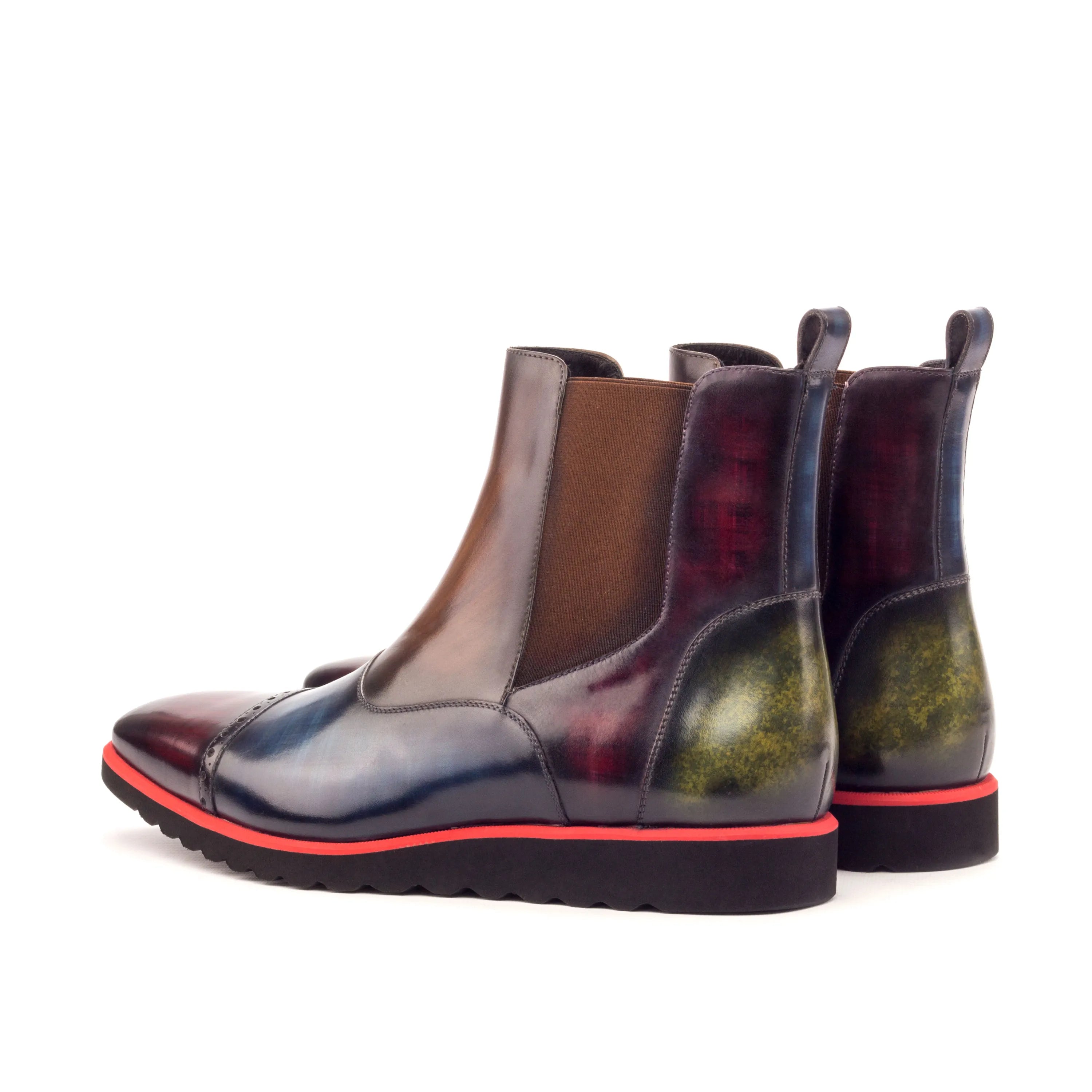 Leather Javier Patina Chelsea Boots showcasing a vibrant colorful patina finish