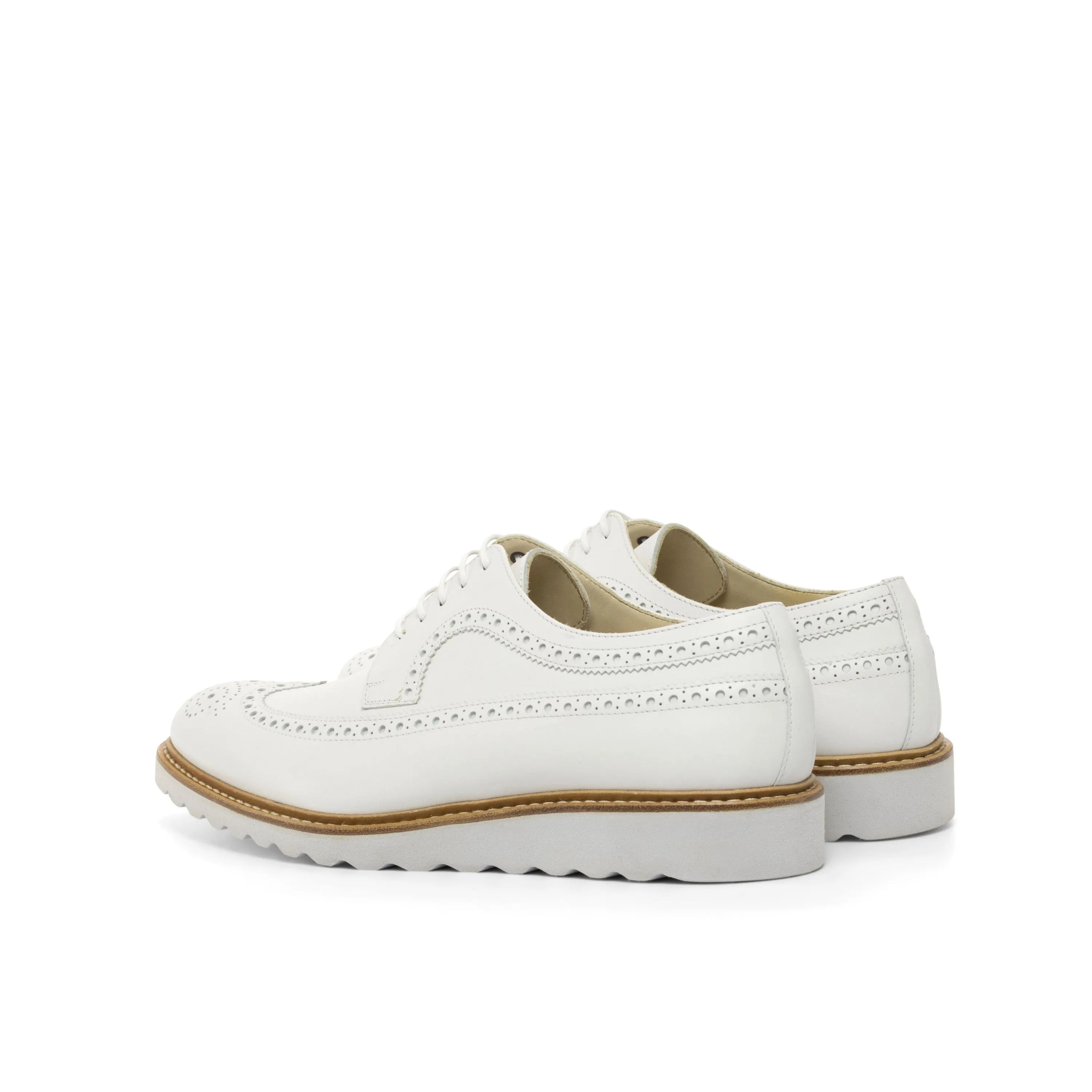 White leather Jay Longwing Blucher shoes showcasing elegant wingtip design