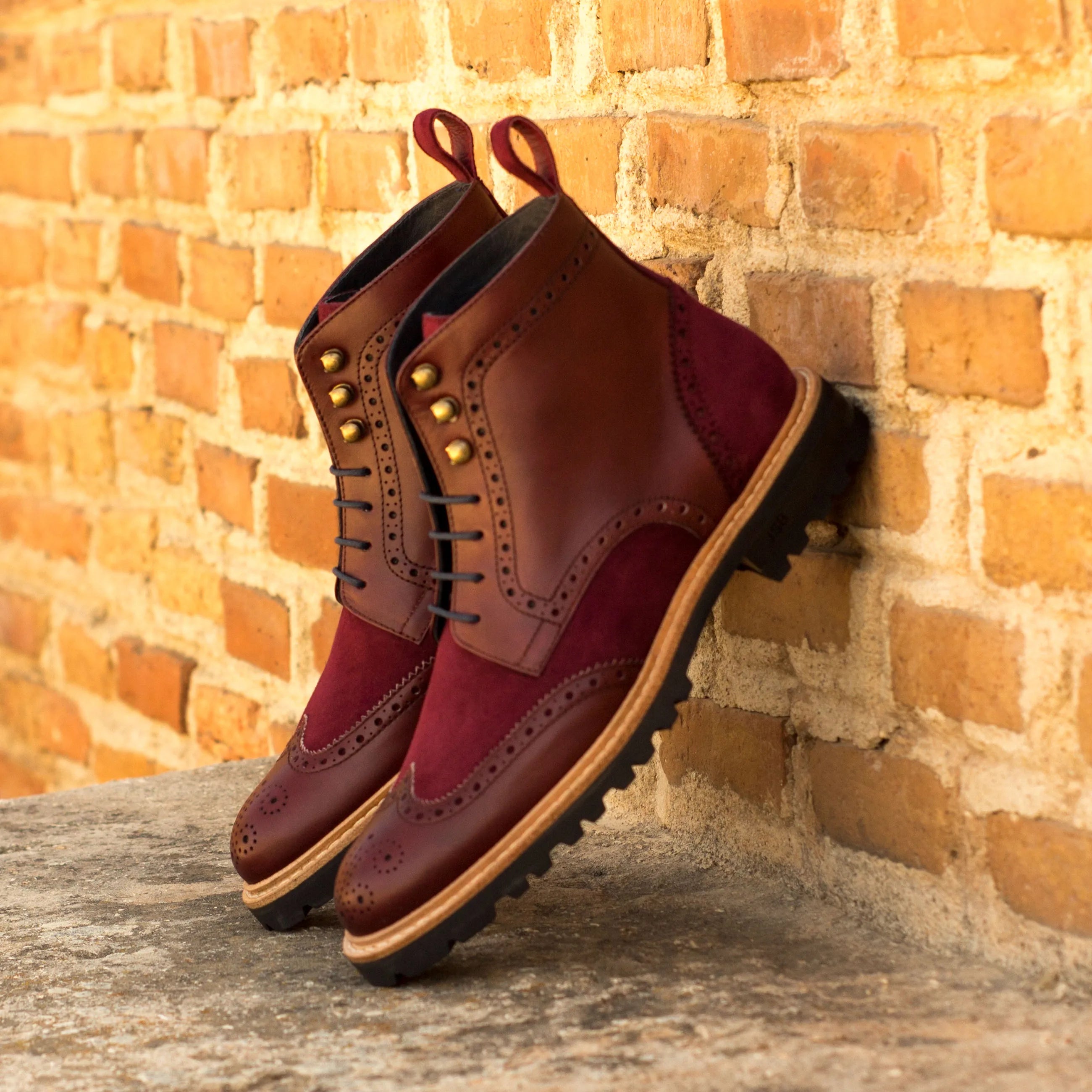 Burgundy leather and suede Jayanta Ladies Military Brogue boots for stylish footwear