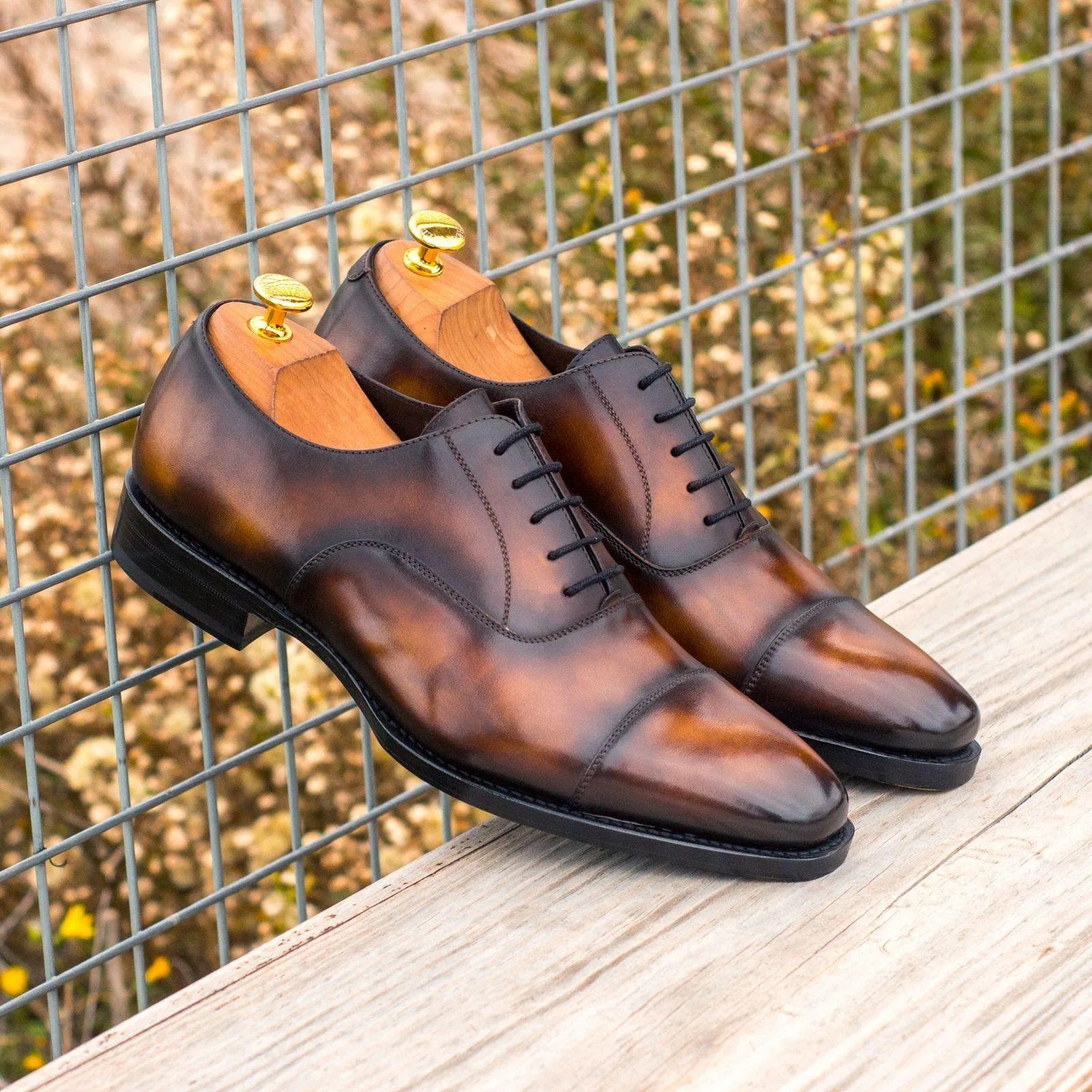 Brown leather Jeriko Oxford Patina Shoes featuring a classic design for sophisticated style