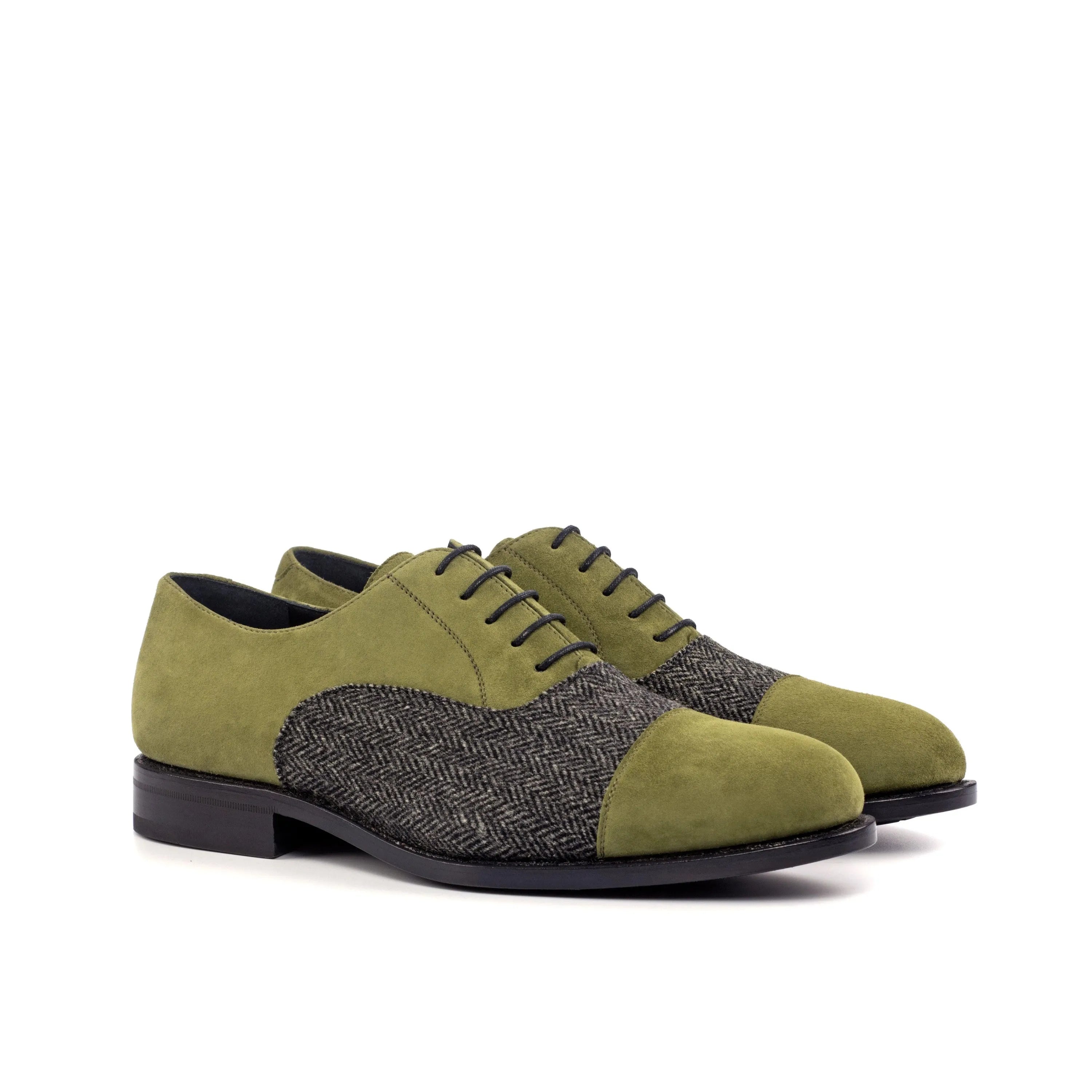 Olive green tweed Jerold Oxford Shoes for a sophisticated look in monk shoes style