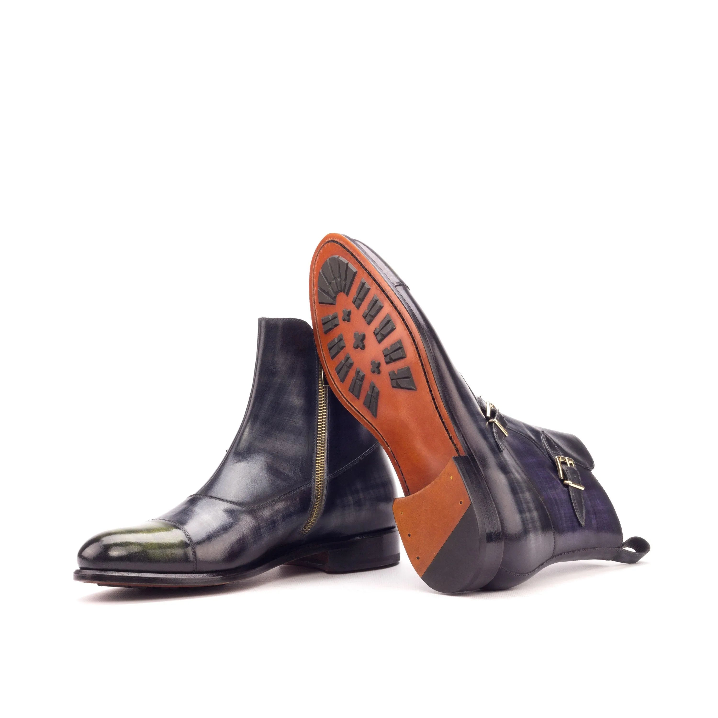 Pair of Jimmy Octavian Patina Boots showcasing stylish leather ankle design