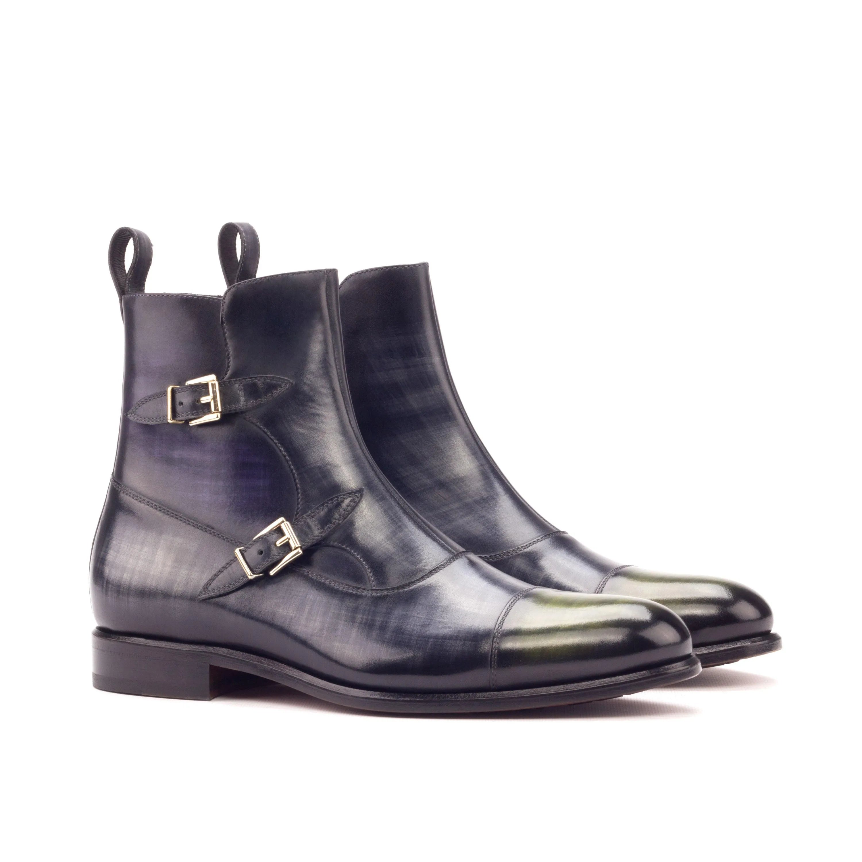 Pair of leather monk strap boots from Jimmy Octavian Patina collection