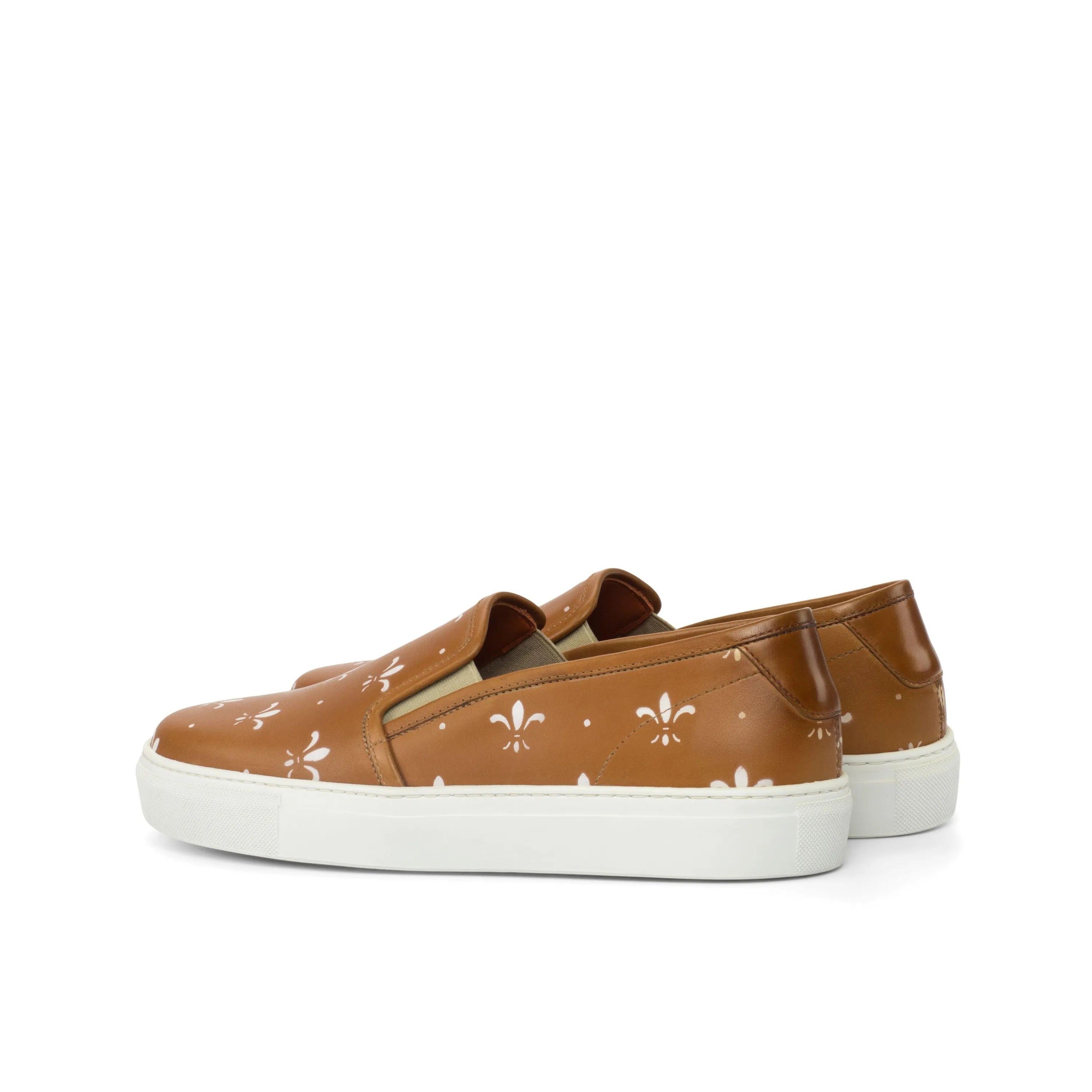 Brown Jina21 Womens Slipon Sneakers featuring a white fleur-de-lis pattern