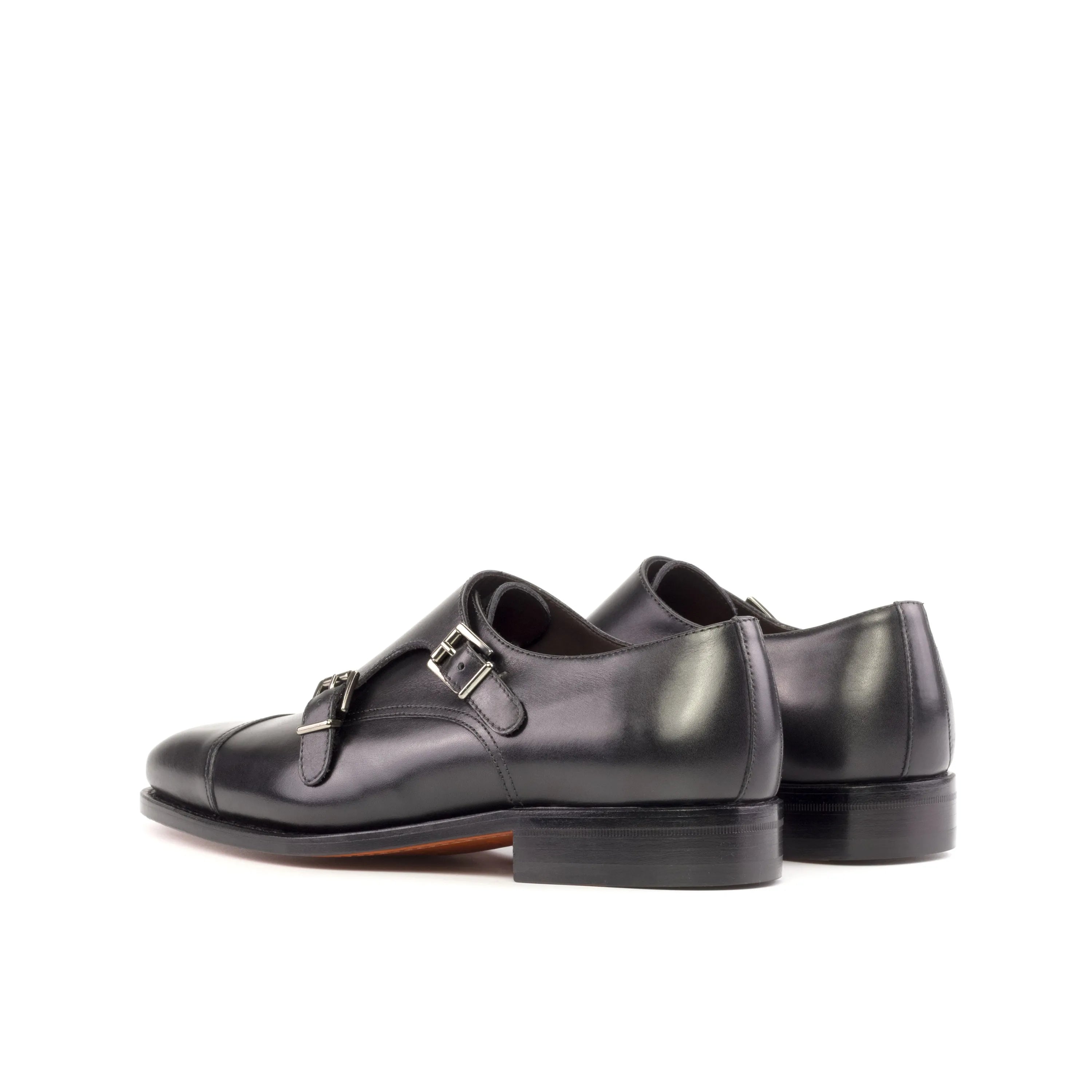 Black leather Jking Double Monk shoes featuring a sleek double monk strap design