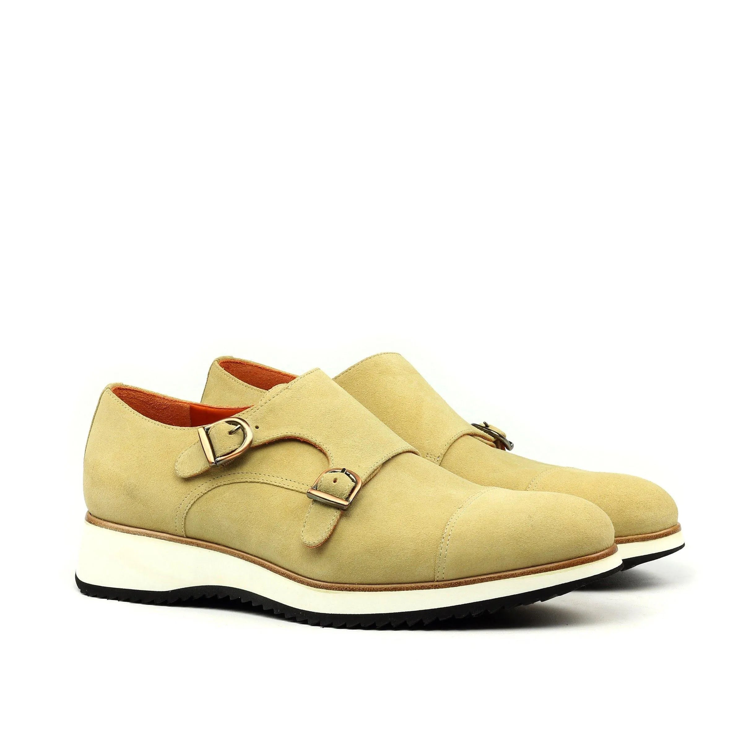Beige double monk strap shoes from Johndow Double Monk collection for stylish elegance