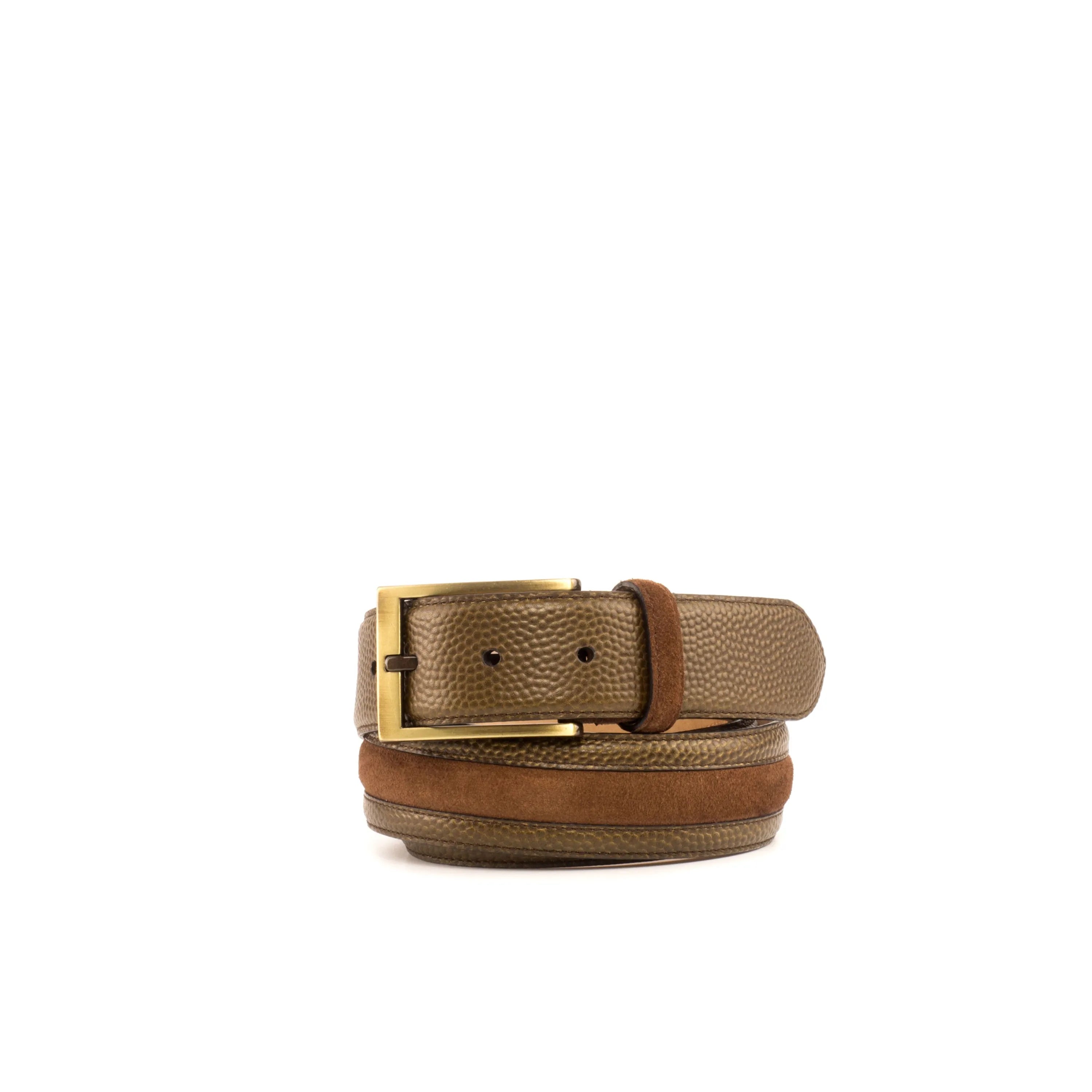 Rolled brown and olive-green leather Jordi Venice Belt with brass buckle for trainer sneaker