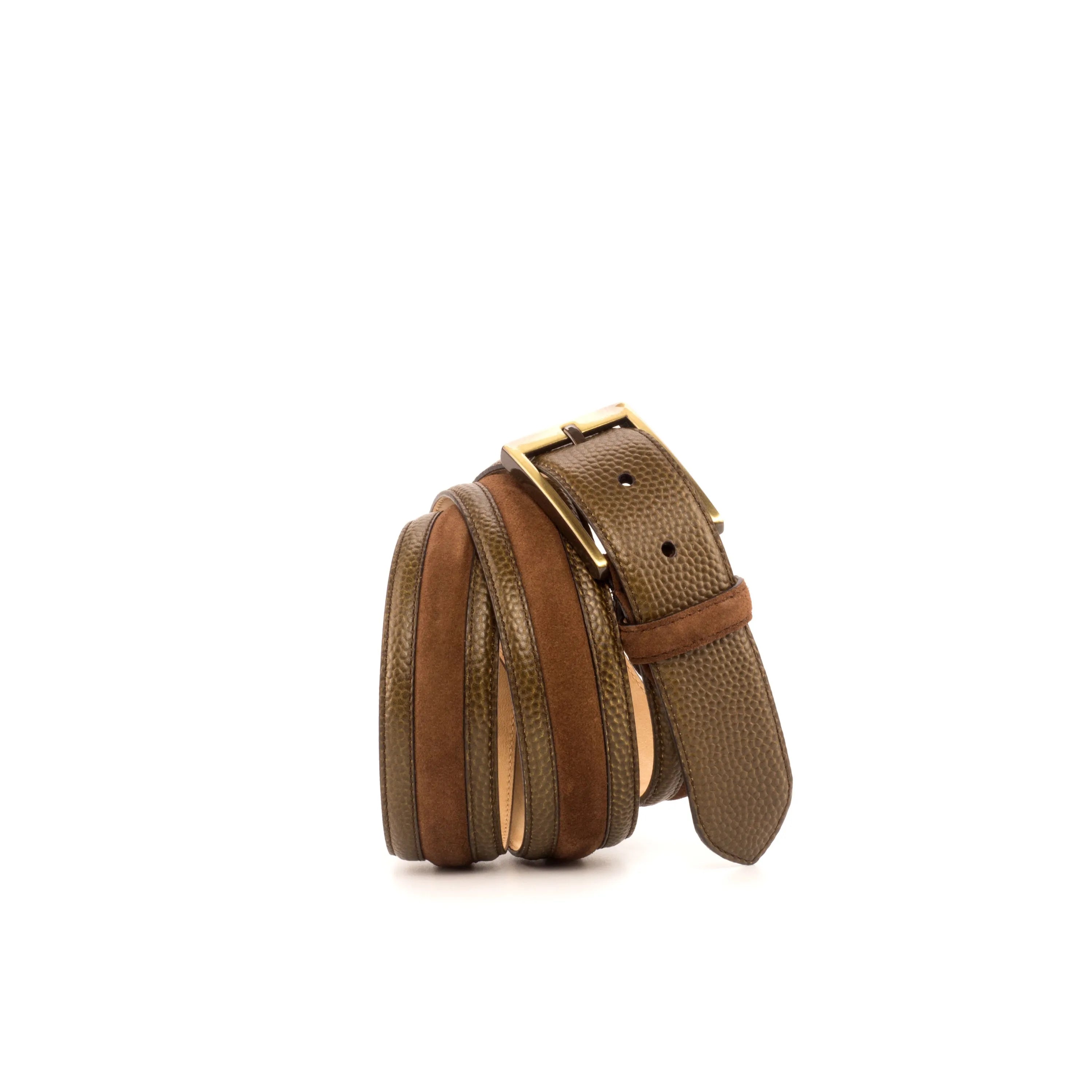 Rolled brown and olive leather belt from the Jordi Venice Belt collection
