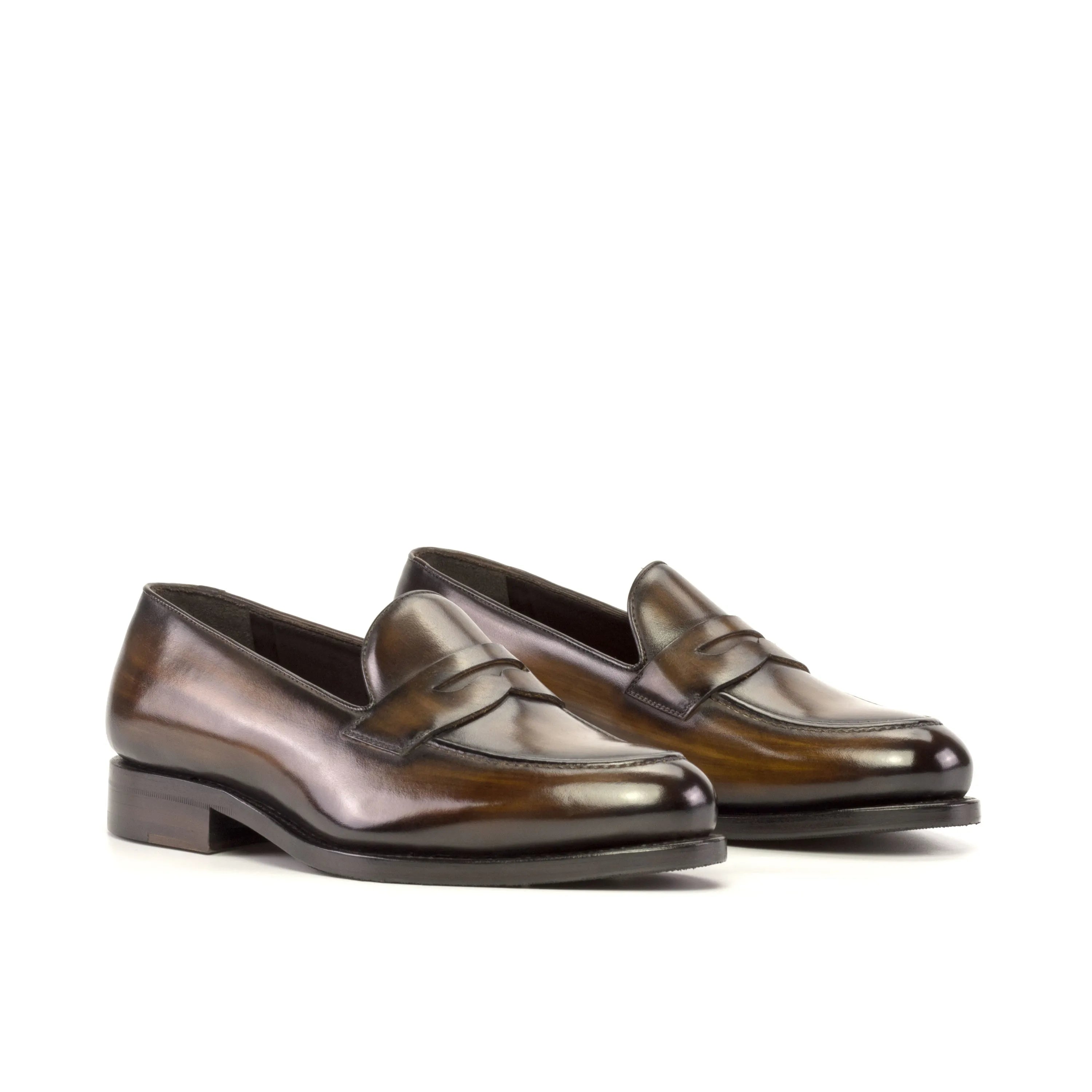Pair of brown leather Josef Patina Loafers showcasing elegant craftsmanship and style