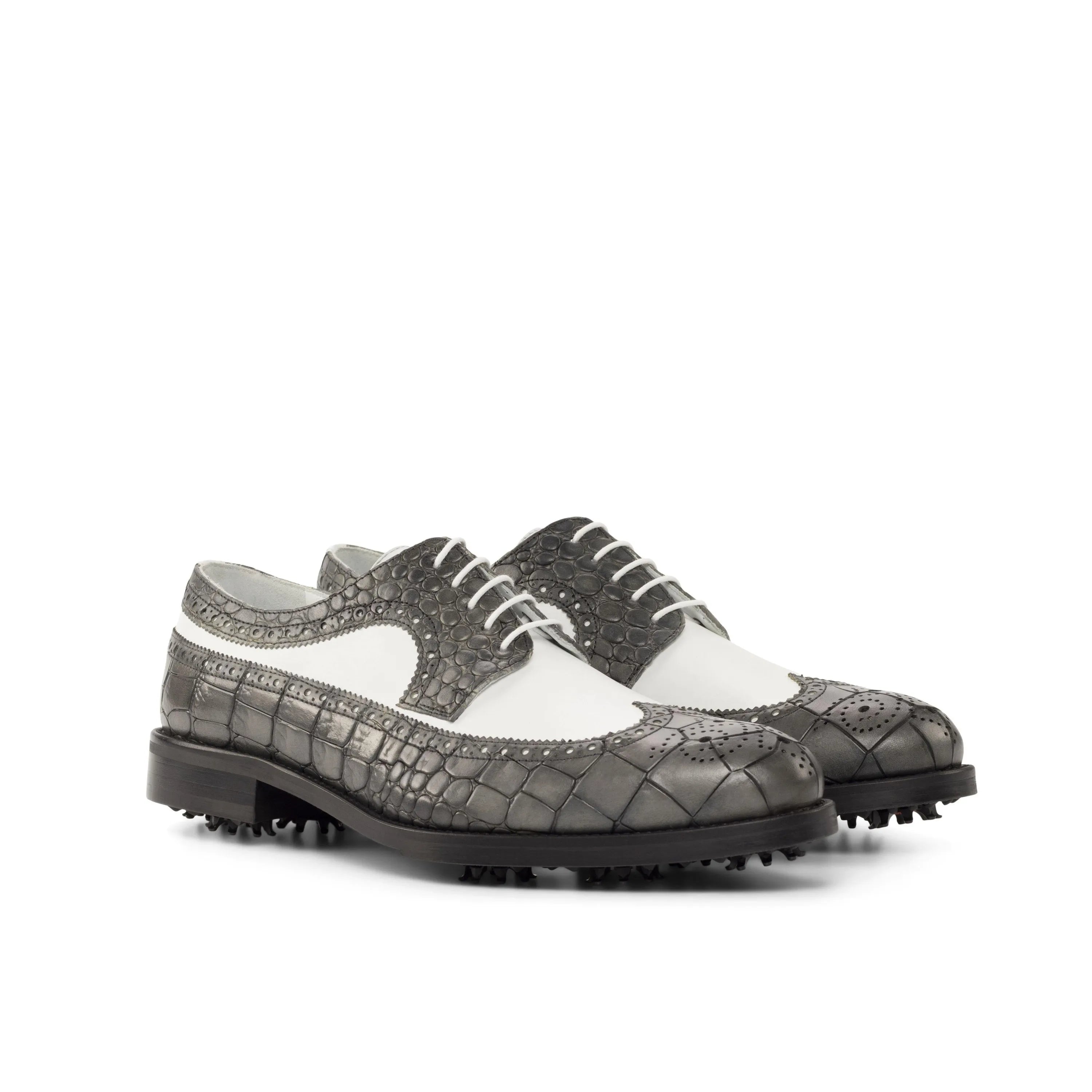 Gray and white Joseph Longwing Blucher Golf Shoes showcasing longwing blucher design