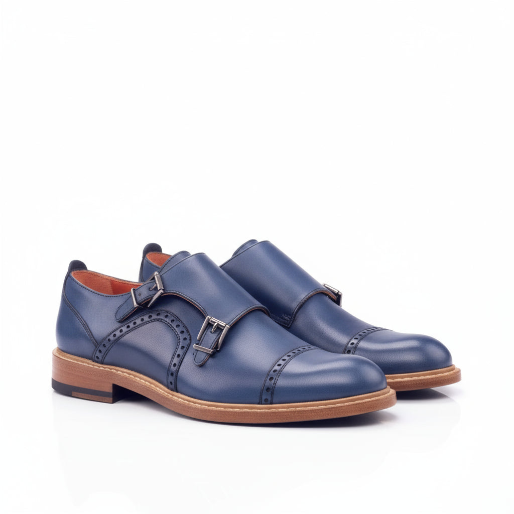Blue leather double monk strap shoes from the Julieta Woman Double collection