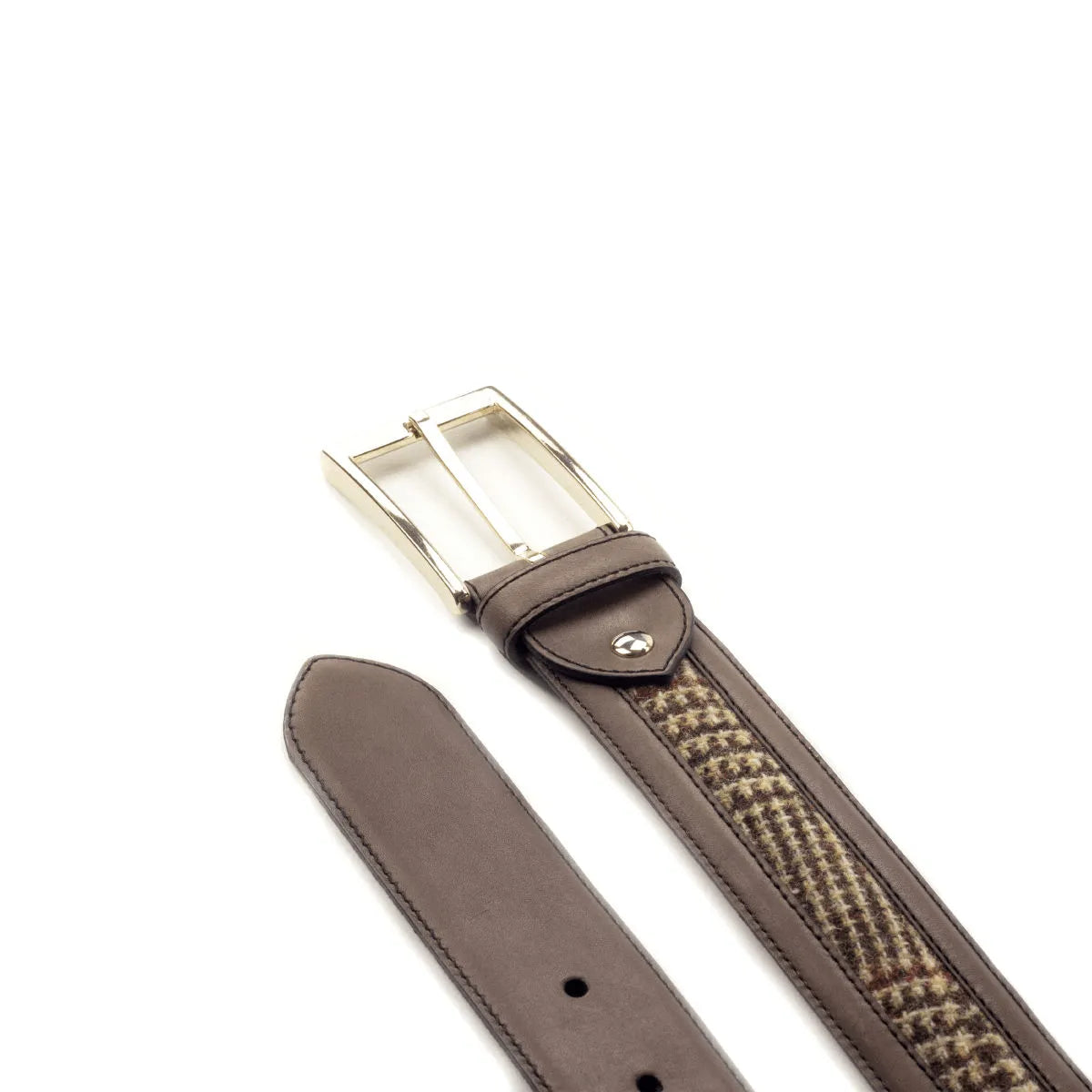 Brown leather Julio Venice Belt featuring a stylish houndstooth pattern