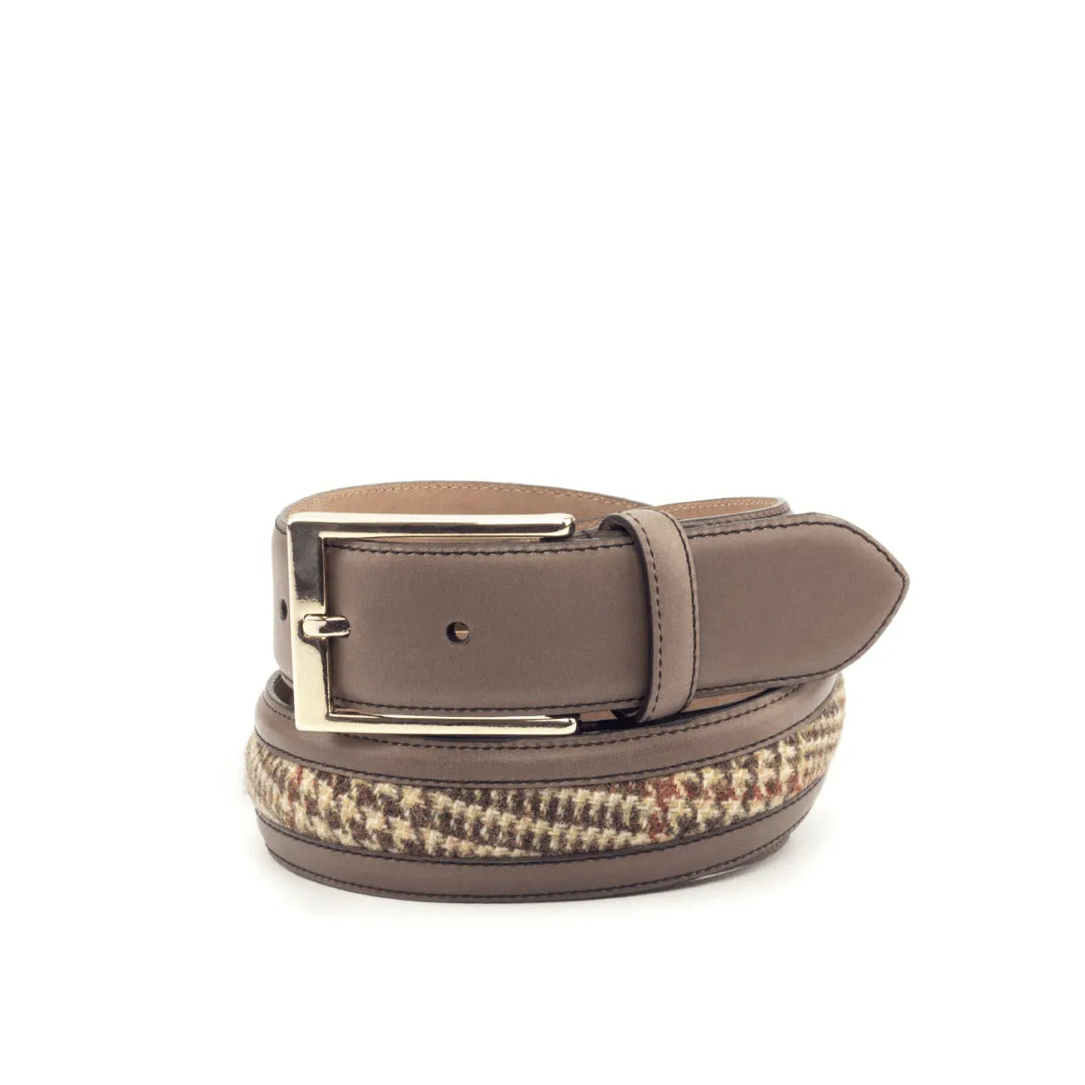 Taupe leather and tweed Julio Venice Belt perfect for enhancing trainer sneaker style