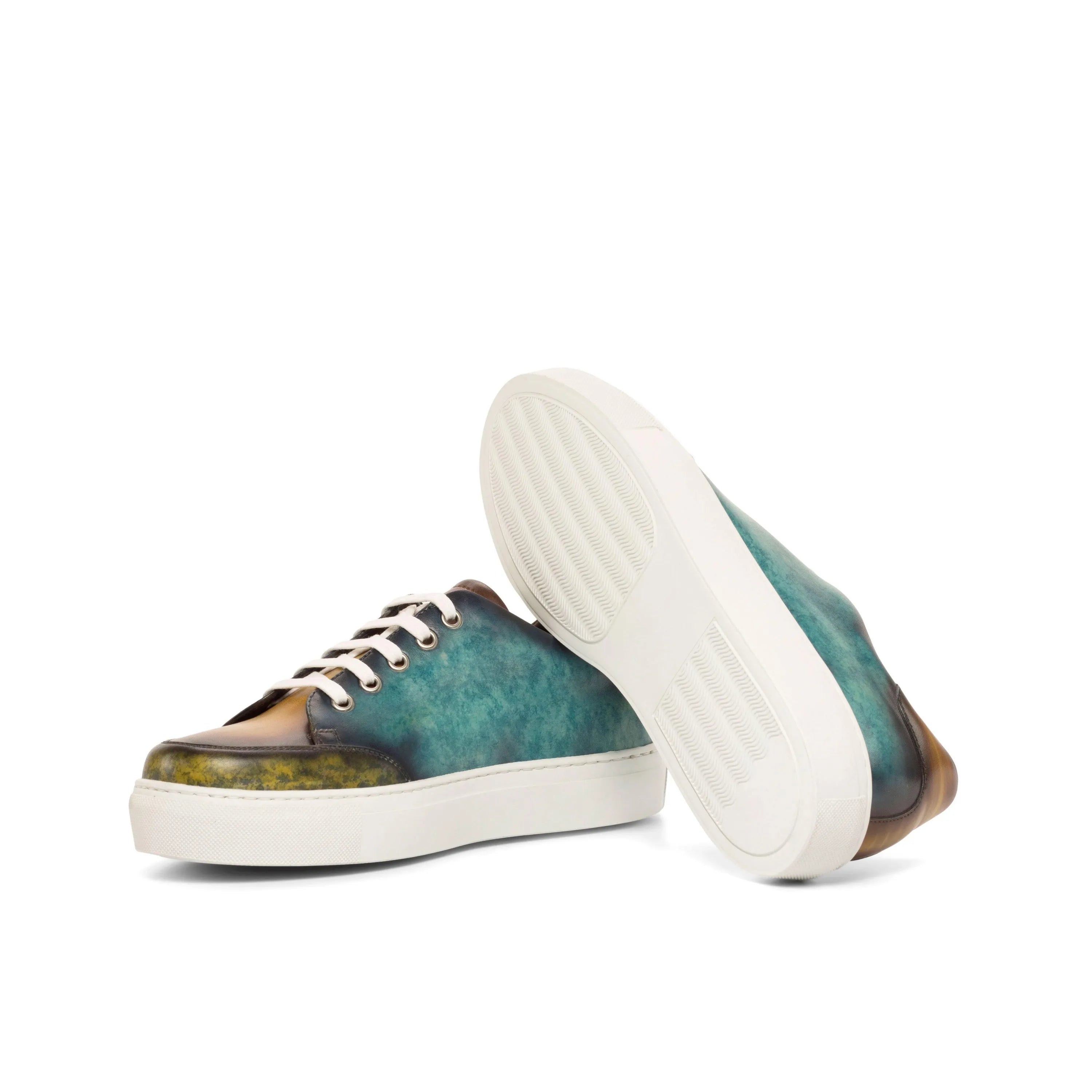 Two-toned leather sneakers showcasing Jullia Ladies Patina Tennis Sneaker design