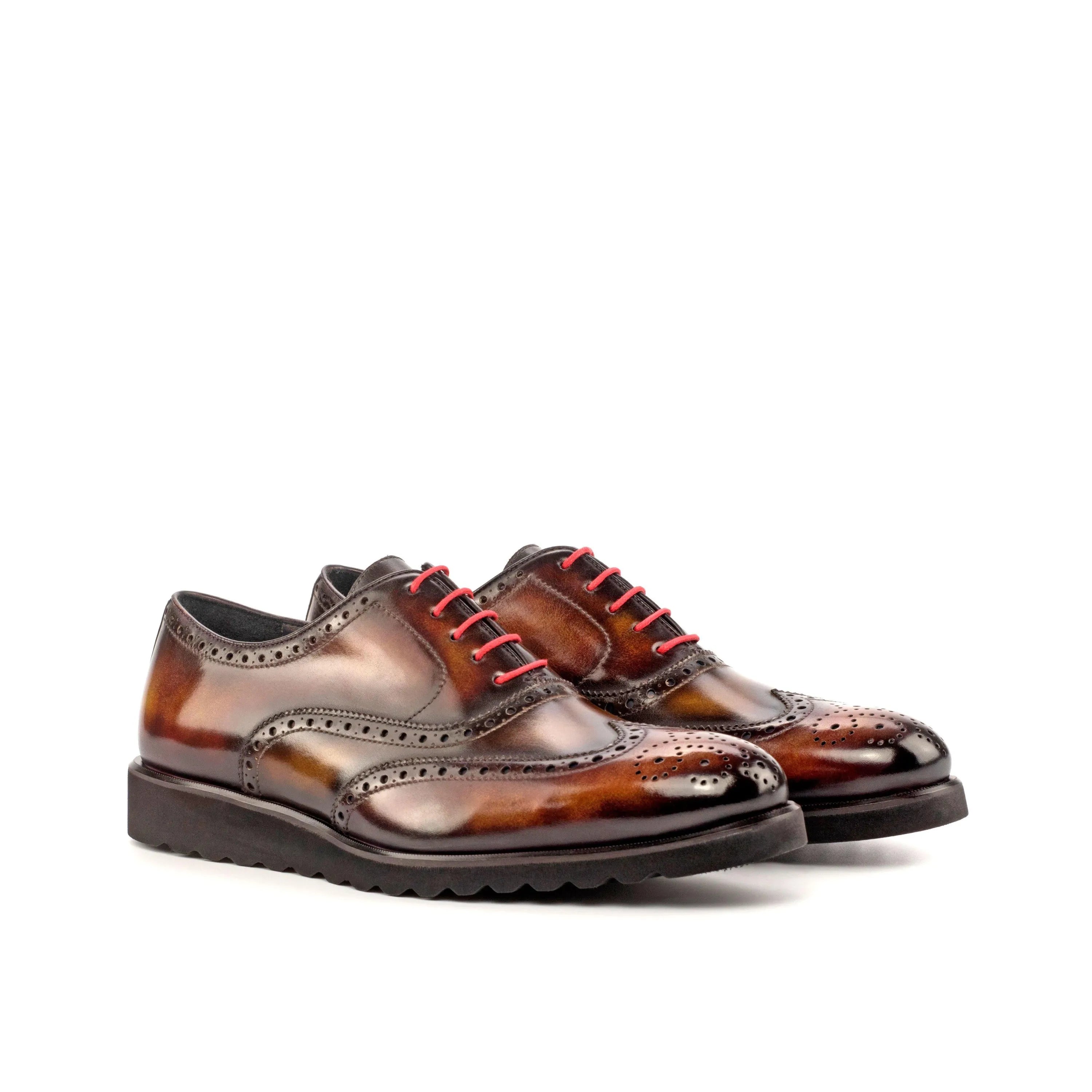 Brown leather wingtip Junior Patina Full Brogue Shoes showcasing exquisite brogue patina