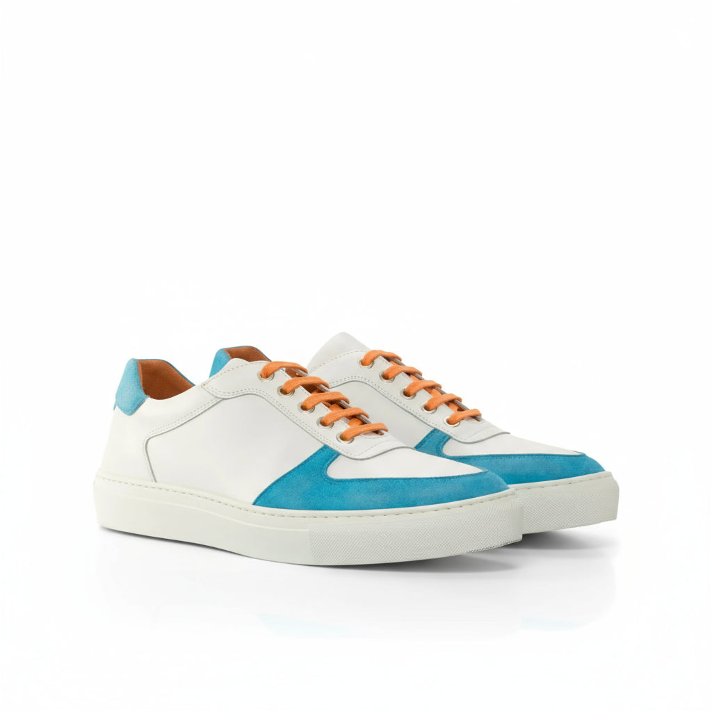 White and blue leather Junos Low Top Sneaker, stylish trainer sneakers for everyday wear