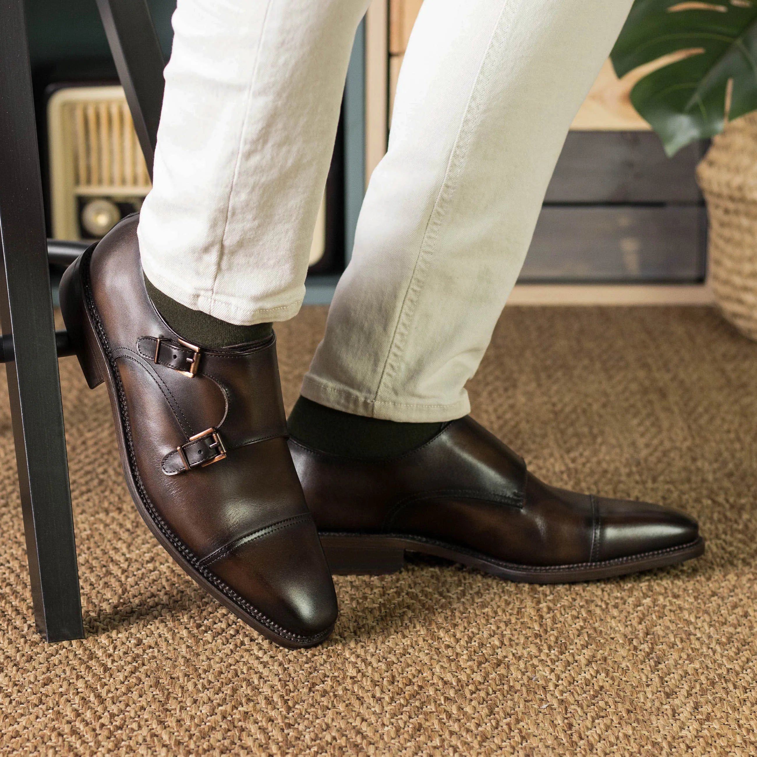 Brown leather Jupiter Double Monk shoes perfect for the fast lane and stylish business days