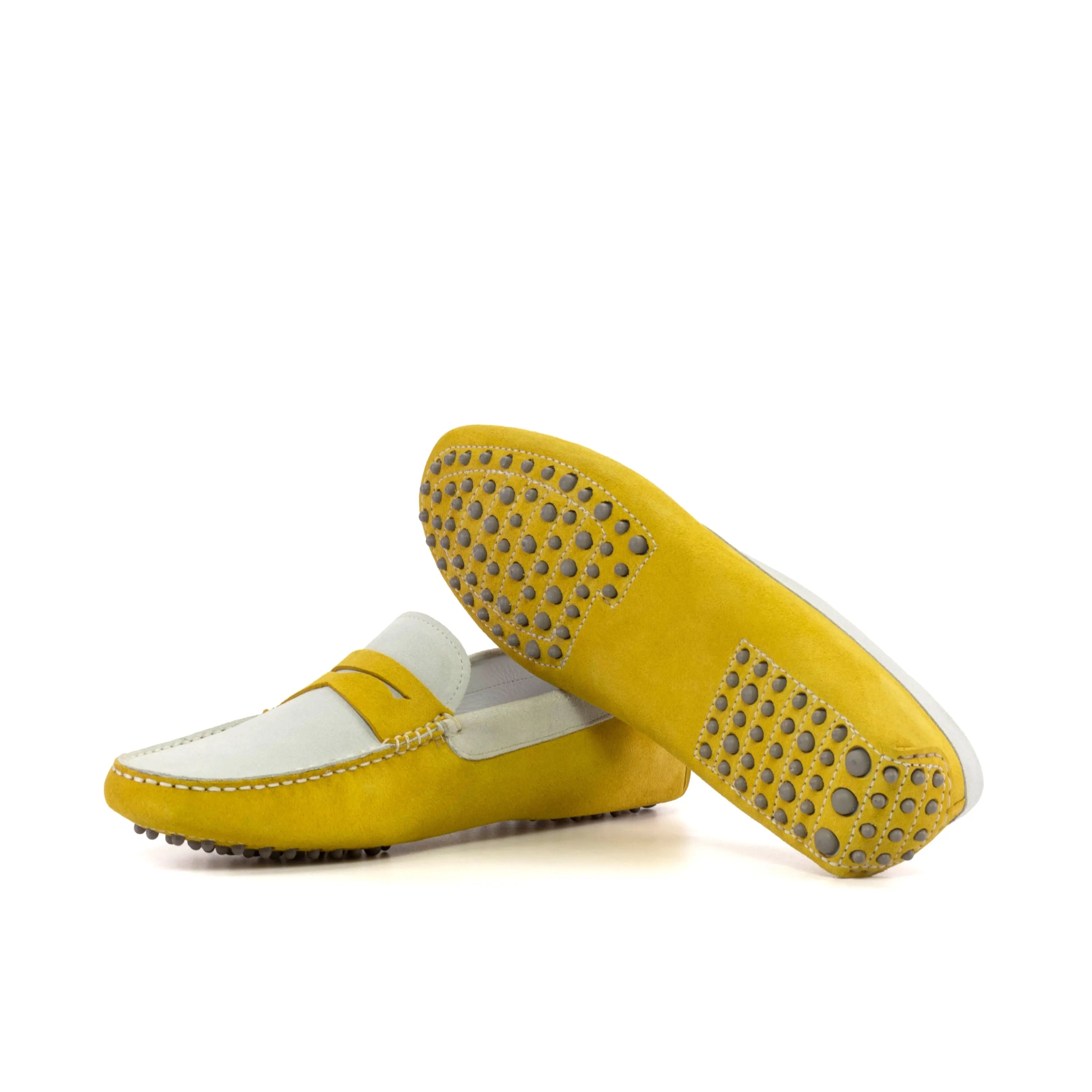 Yellow and white leather Kalma Driver shoes, luxury bespoke shoes for men