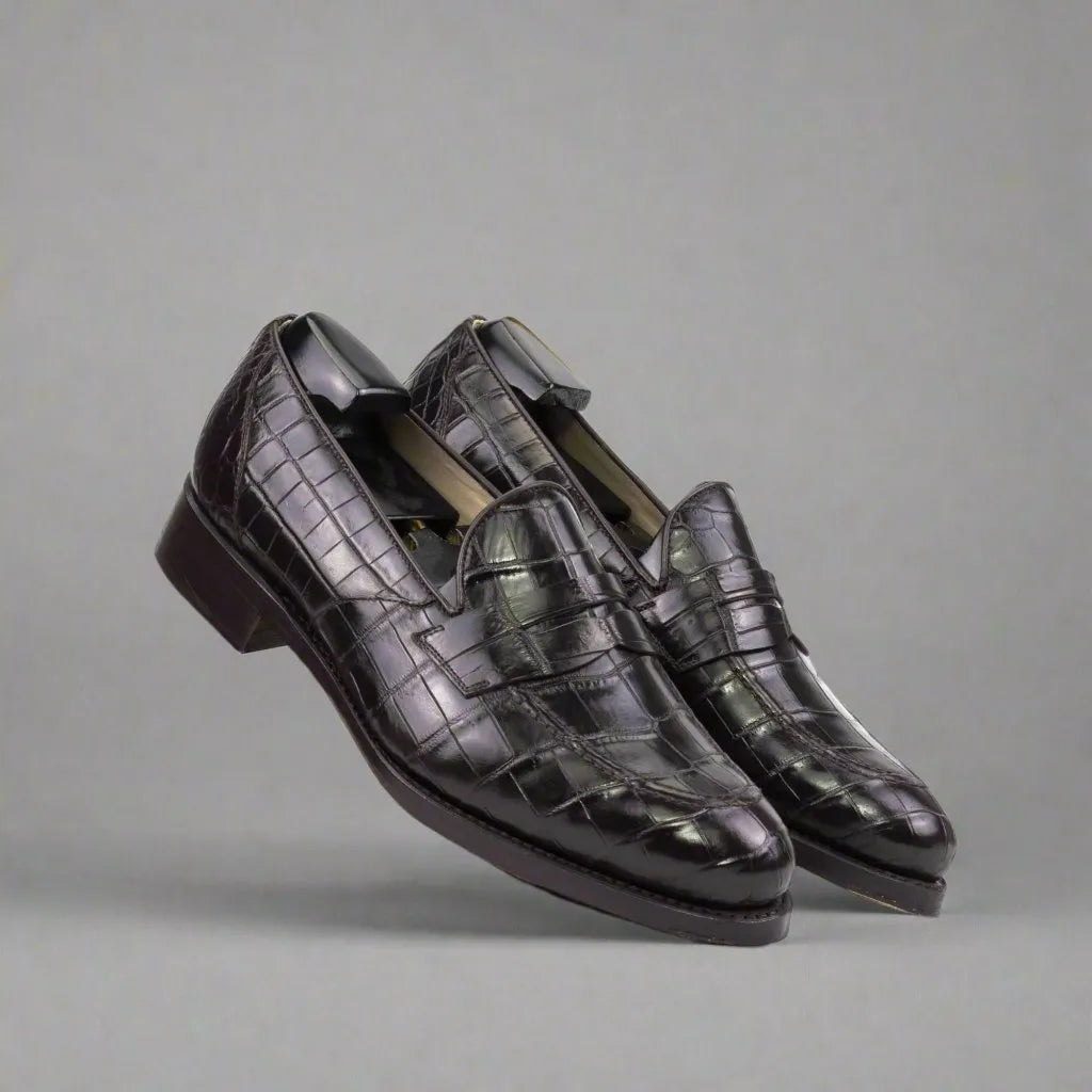 Pair of black crocodile-patterned leather Karma Alligator Loafers II for stylish elegance