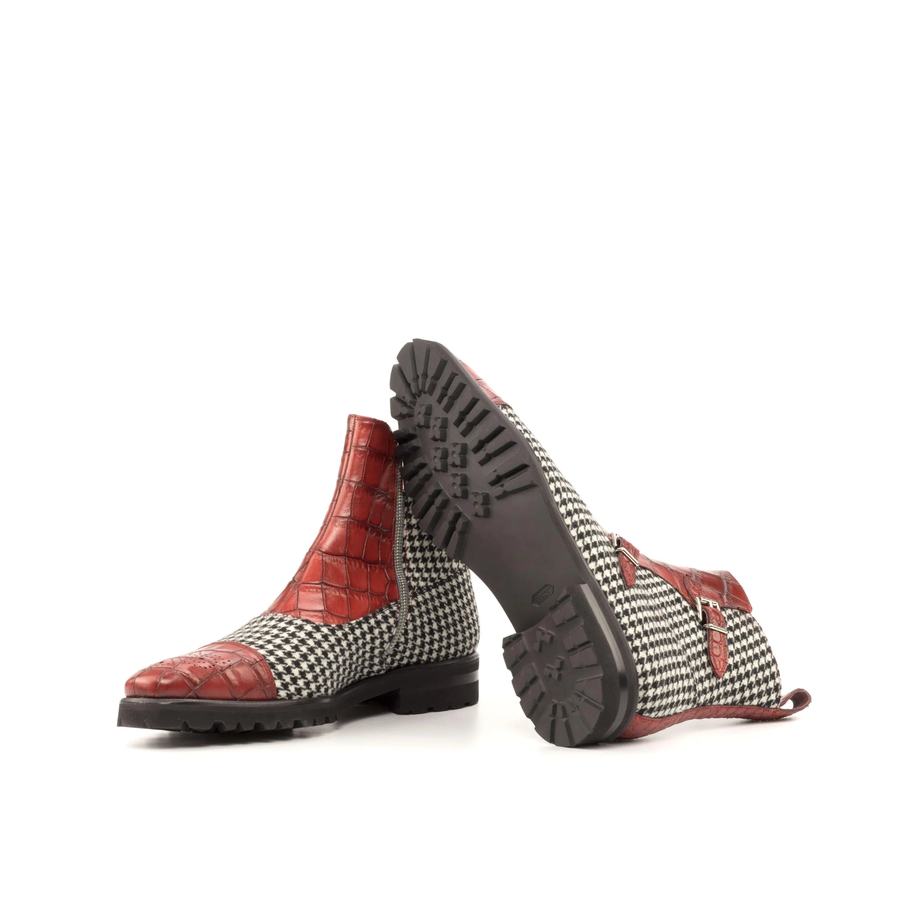 Red and houndstooth Ken Octavian Boots showcasing stylish ankle design