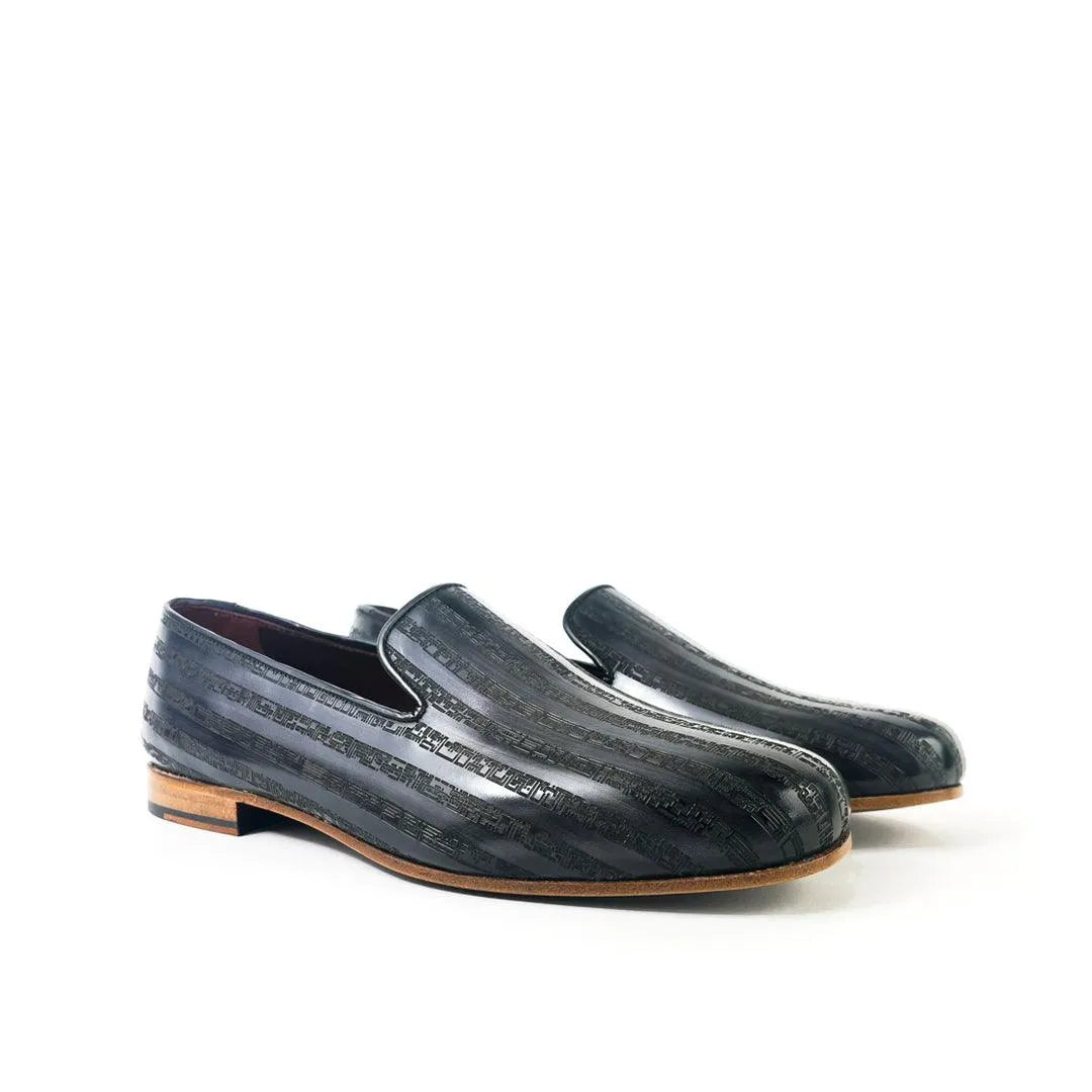 Striped black leather loafers from Khalil Patina Wellington Slip-On collection