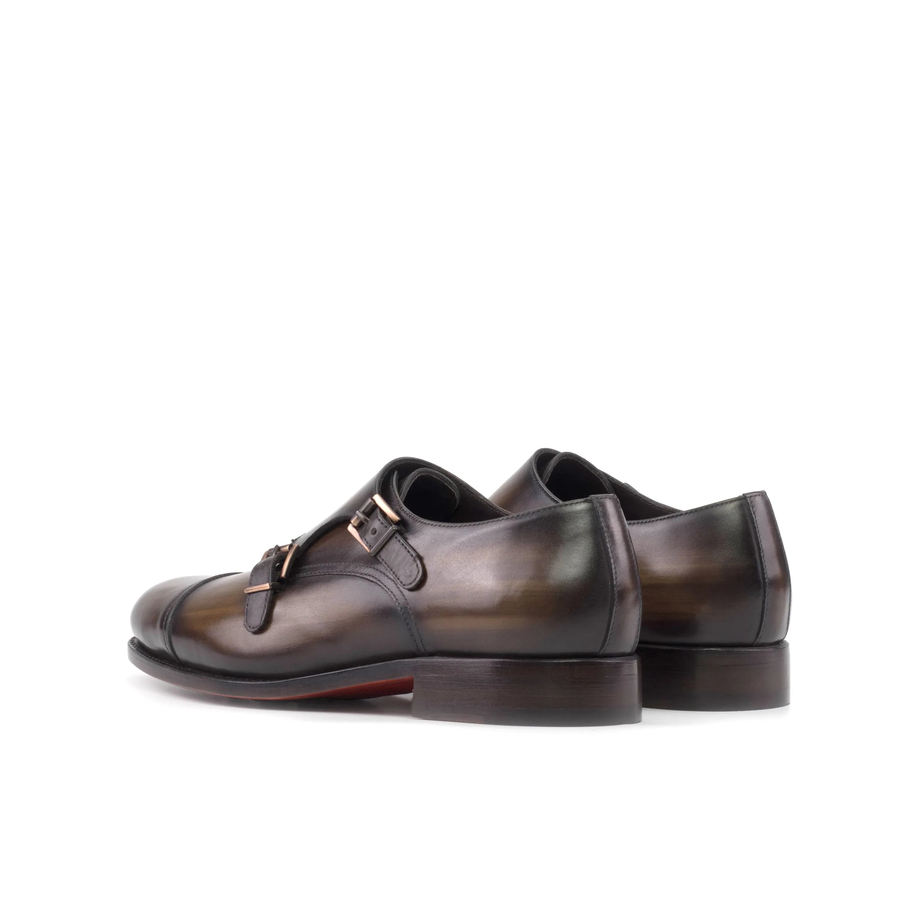 Brown leather monk strap shoes from Kiyanoz Patina Double Monk in Fast Lane style
