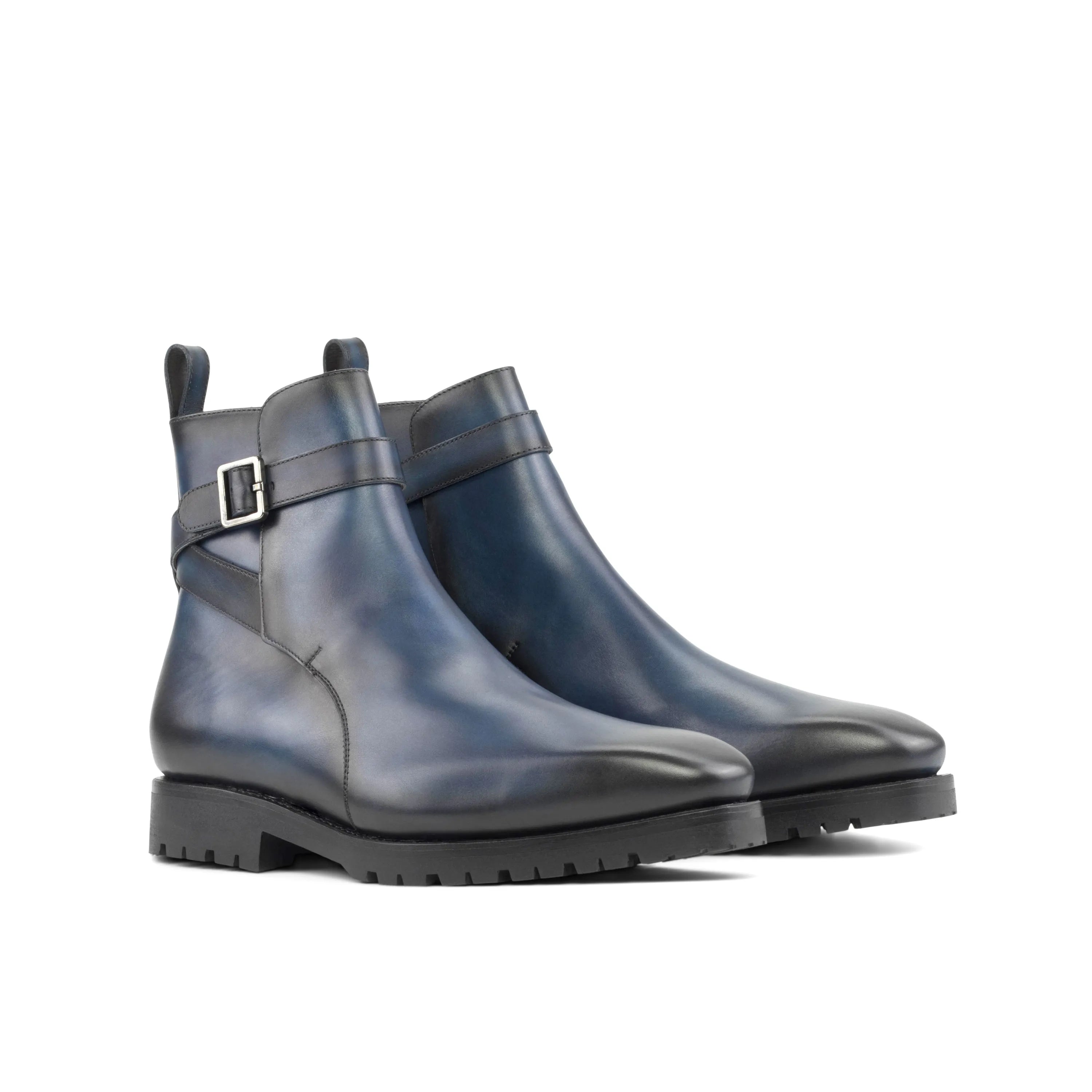 Blue leather Klavin Jodhpur Boots showcasing elegant ankle design and style