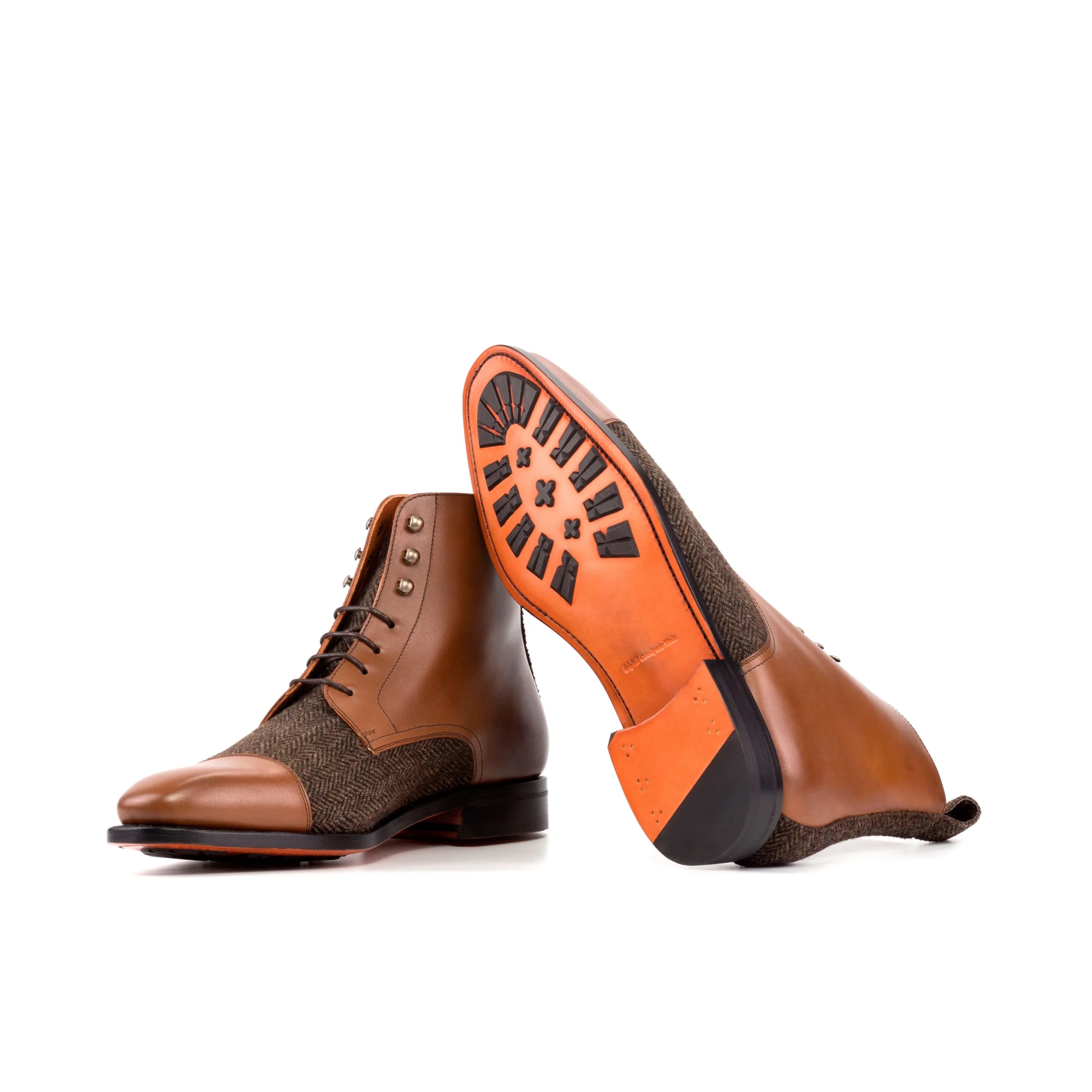 Brown leather and tweed Kronos Jumper Boots perfect for stylish and comfortable wear