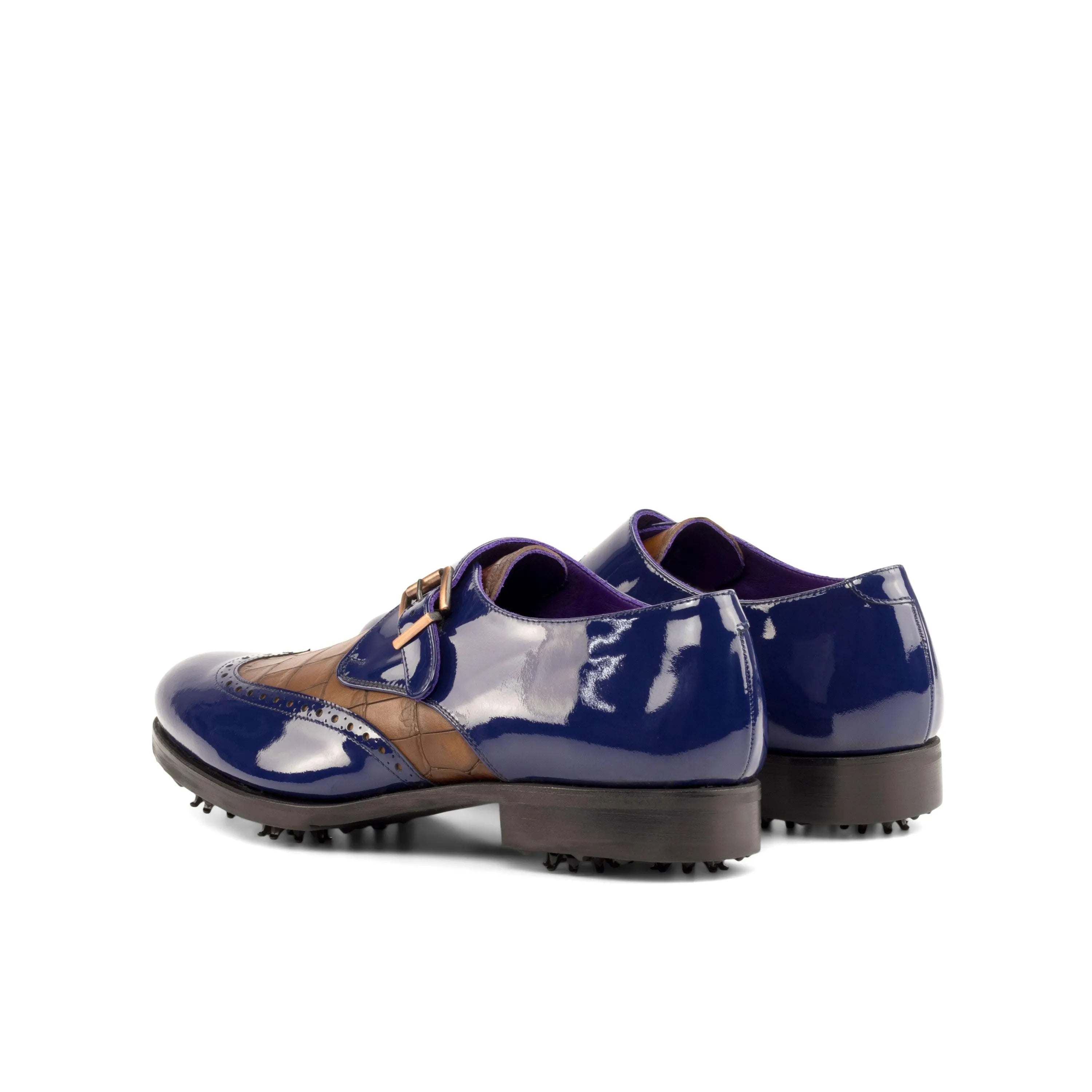 Blue and brown Lambo Single Monk Golf shoes for stylish performance on the course