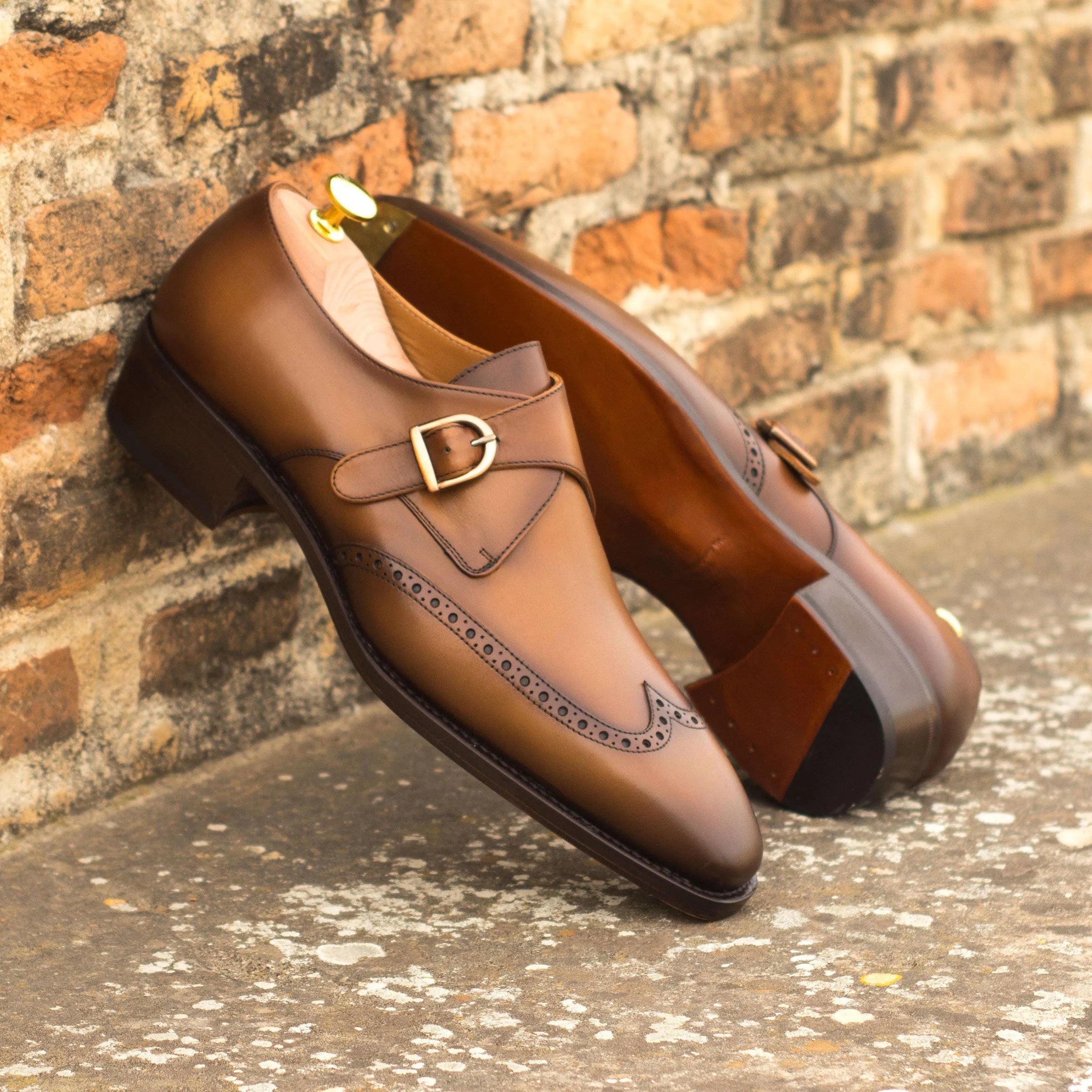 Brown leather Lambo Single Monk dress shoes featuring a sleek single monk strap design
