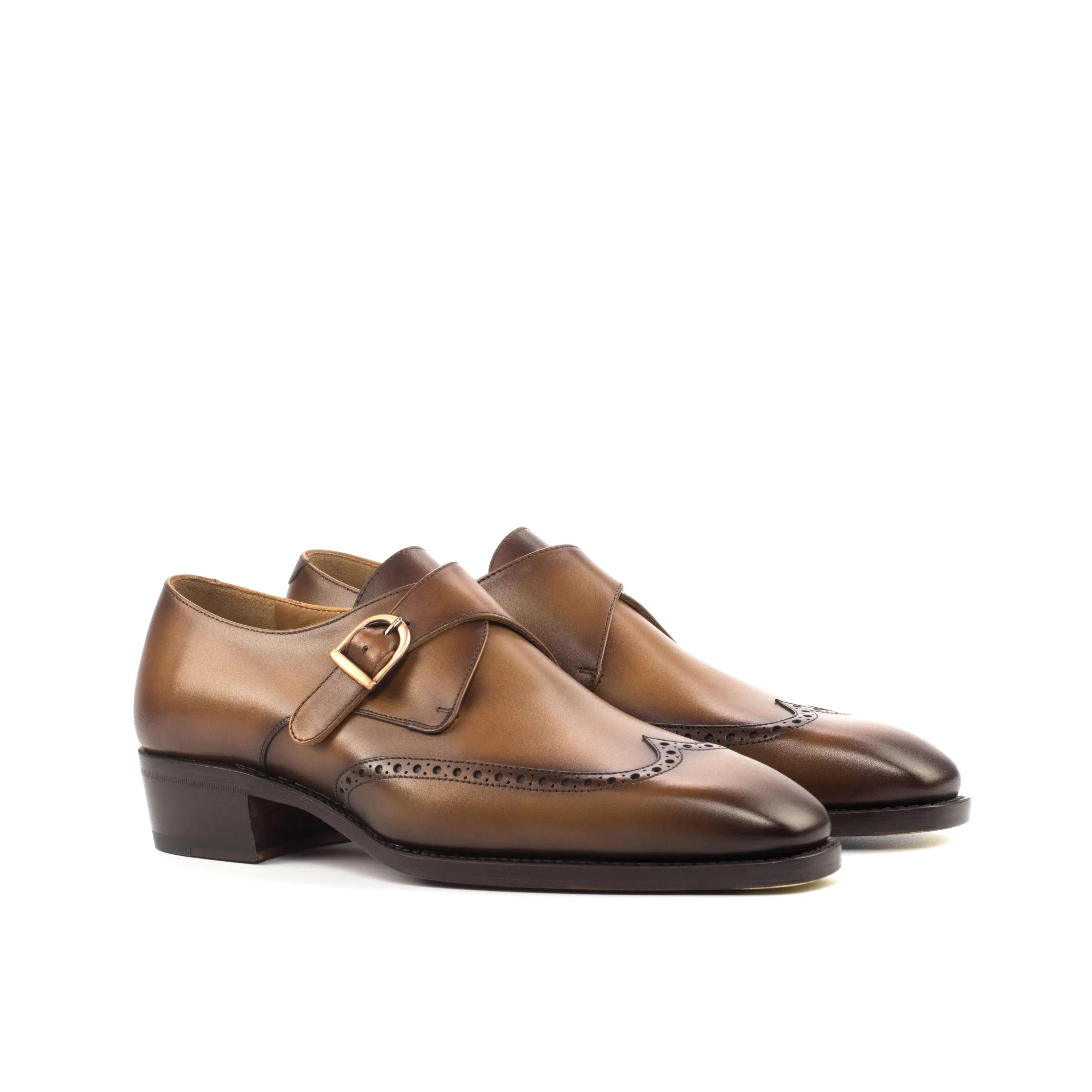 Brown leather Lambo Single Monk shoes featuring a classic monk strap design