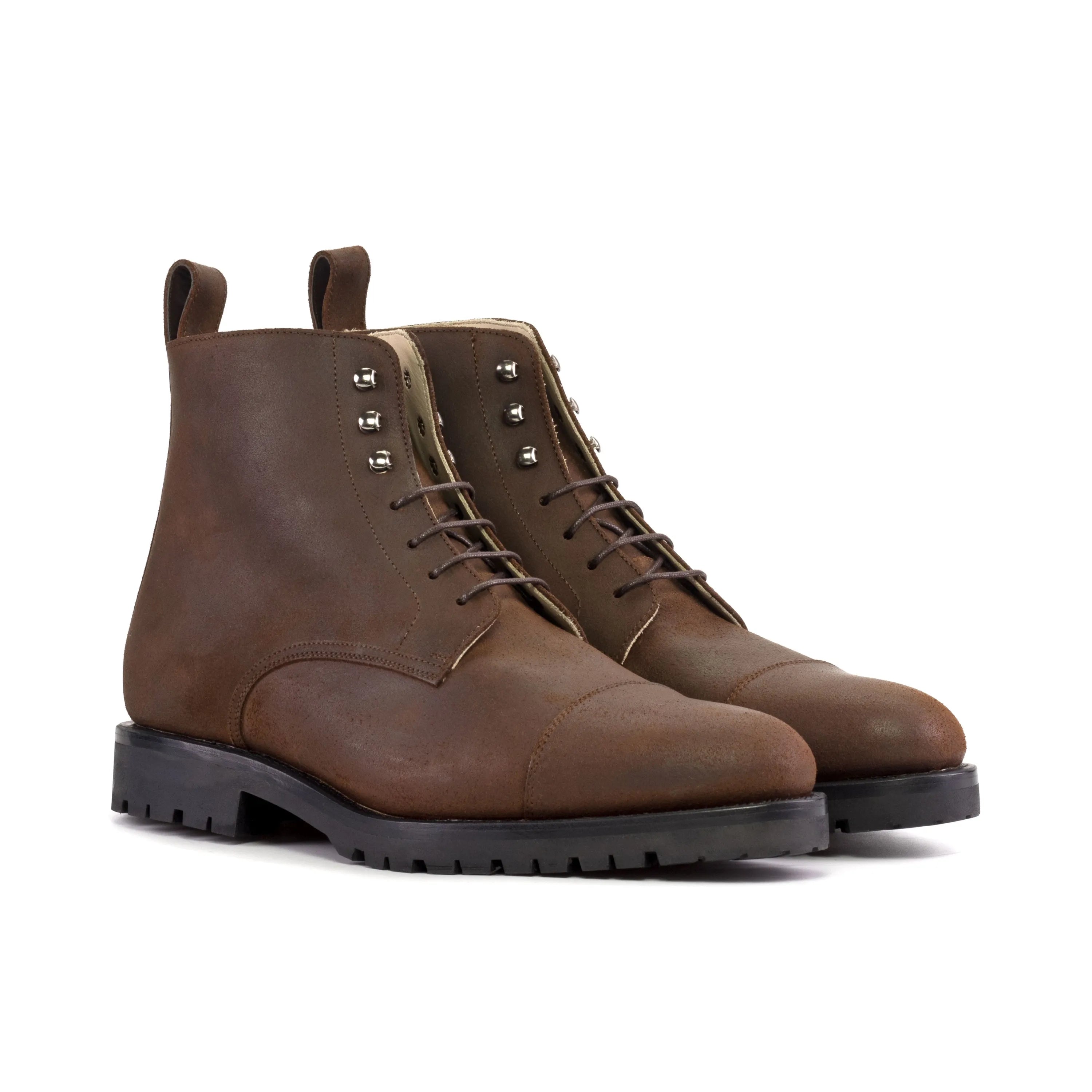 Brown leather lace-up Lasamo Jumper Boots showcasing stylish design and comfort