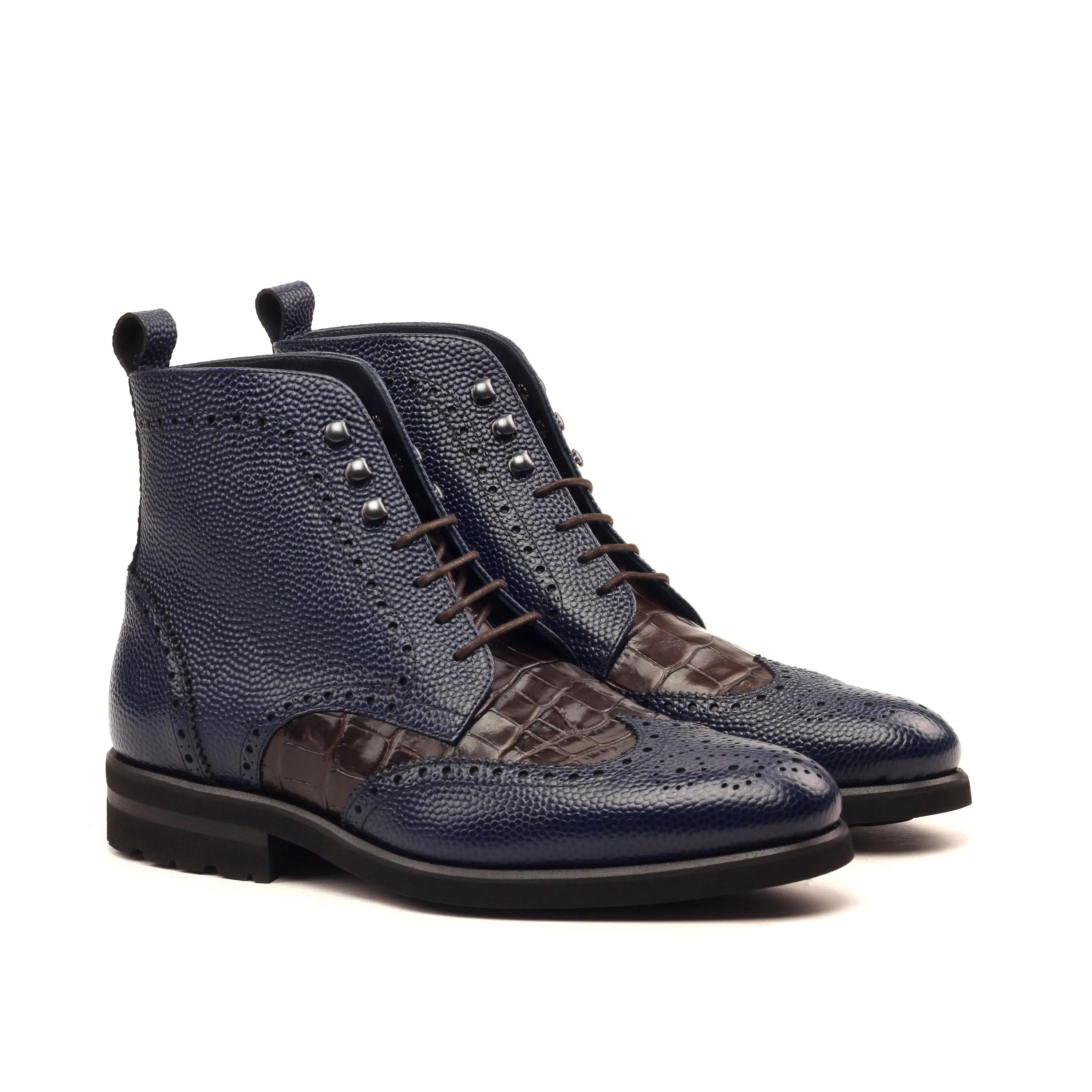 Blue and brown leather Len Military Brogue Boots for stylish footwear elegance