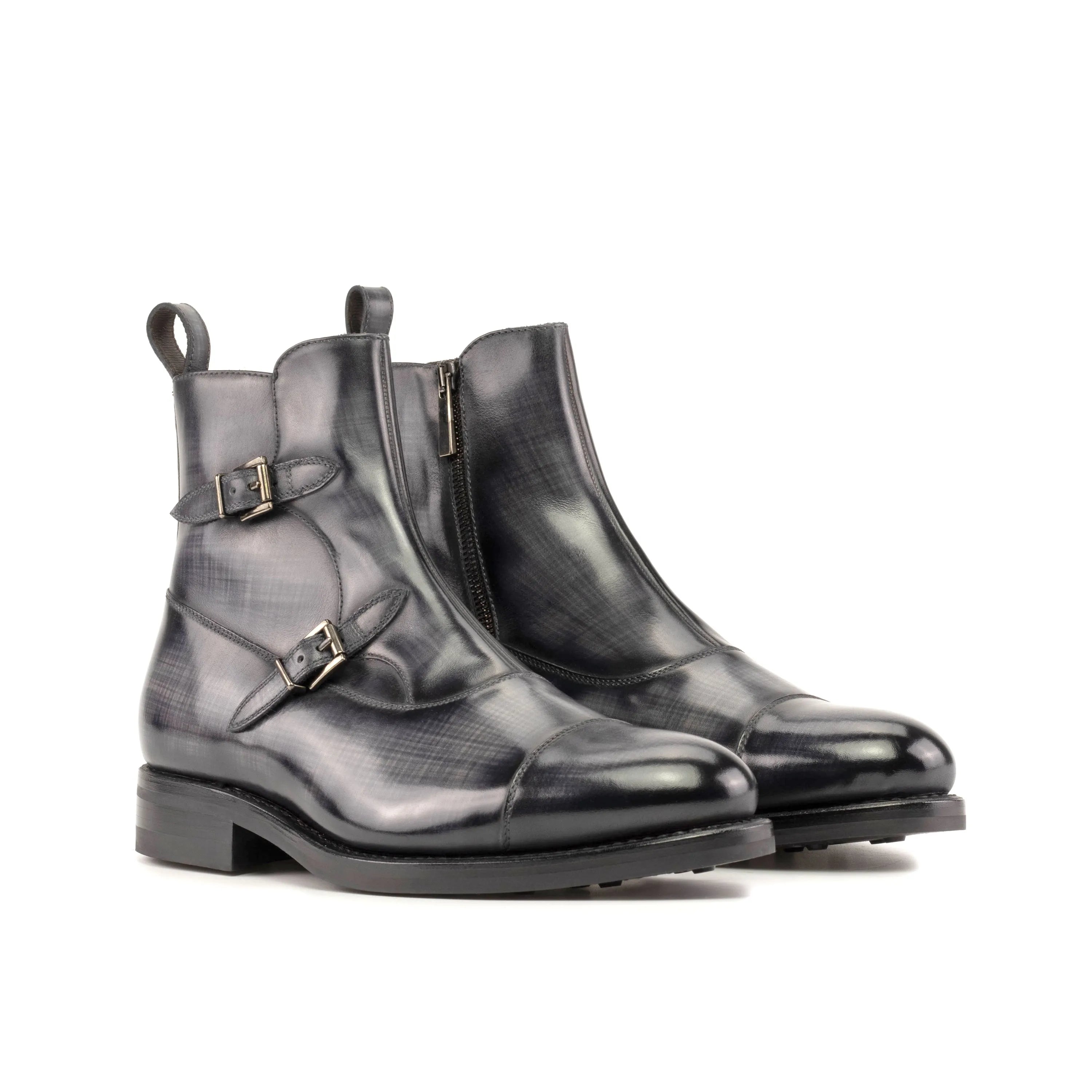 Gray leather men’s Leonard Octavian Patina Boots showcasing stylish craftsmanship