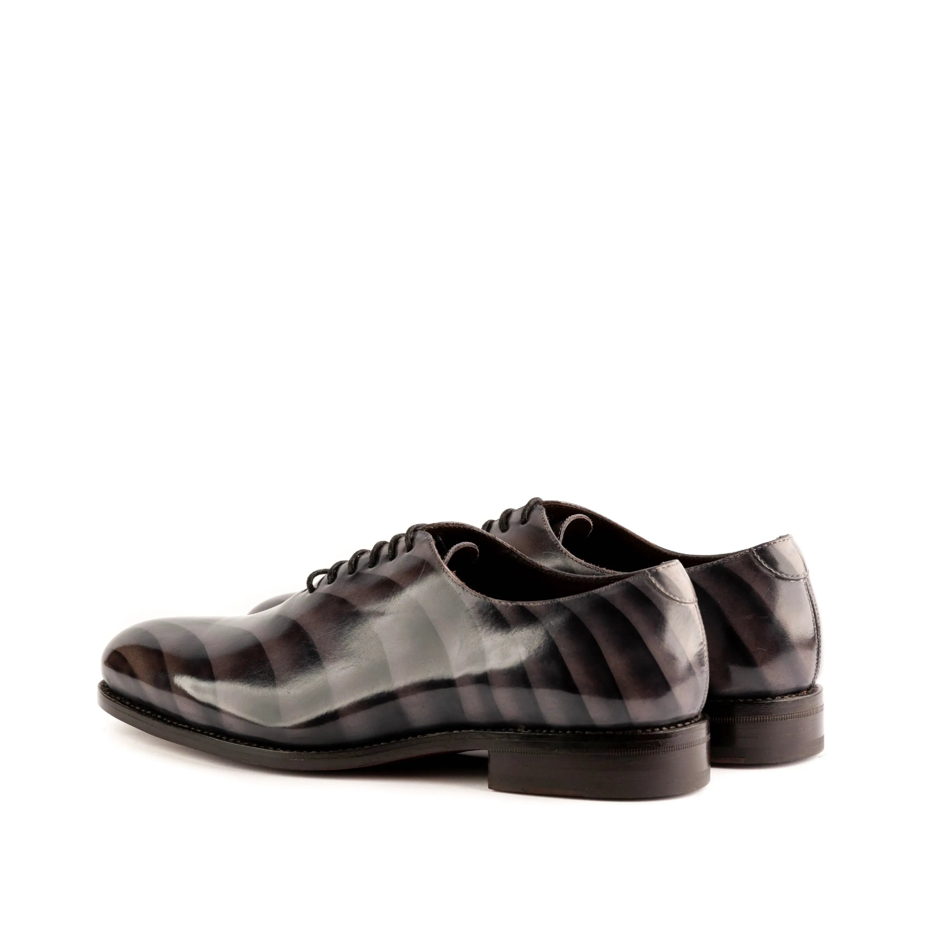 Striped leather dress shoes featured in the Leonidas Patina Wholecut II collection