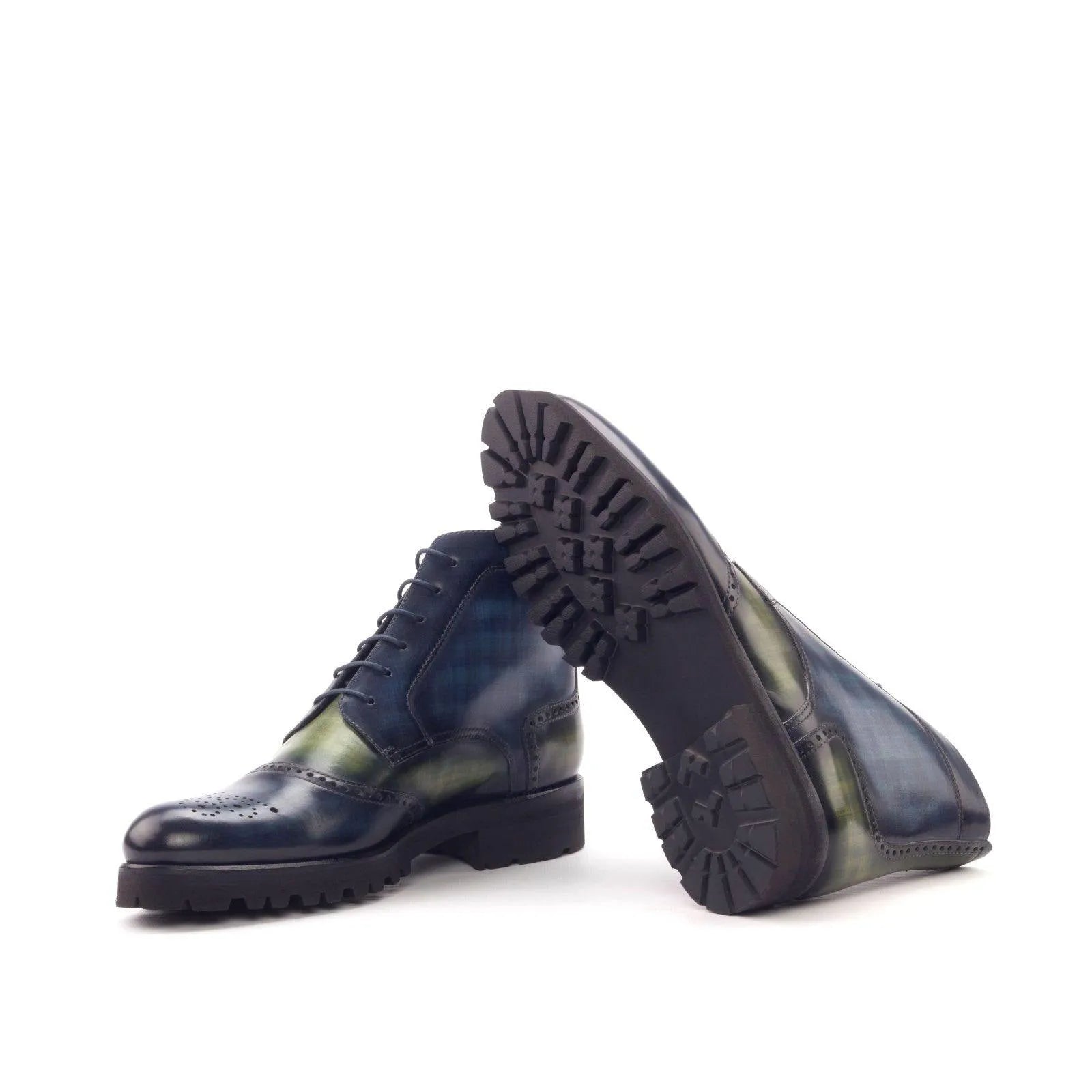 Blue and green leather lace-up Lidia Women’s Military Boots II with crust patina design