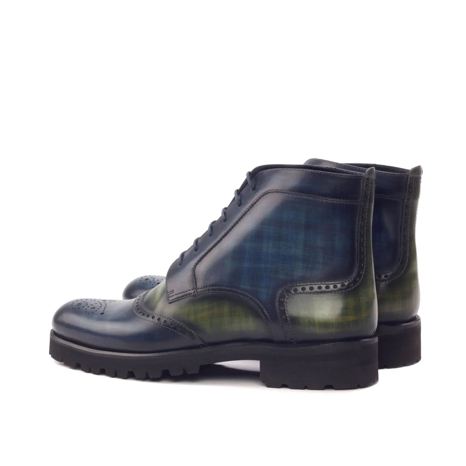 Blue and green plaid wingtip Crust Patina Lidia Women’s Military Boots for stylish versatility