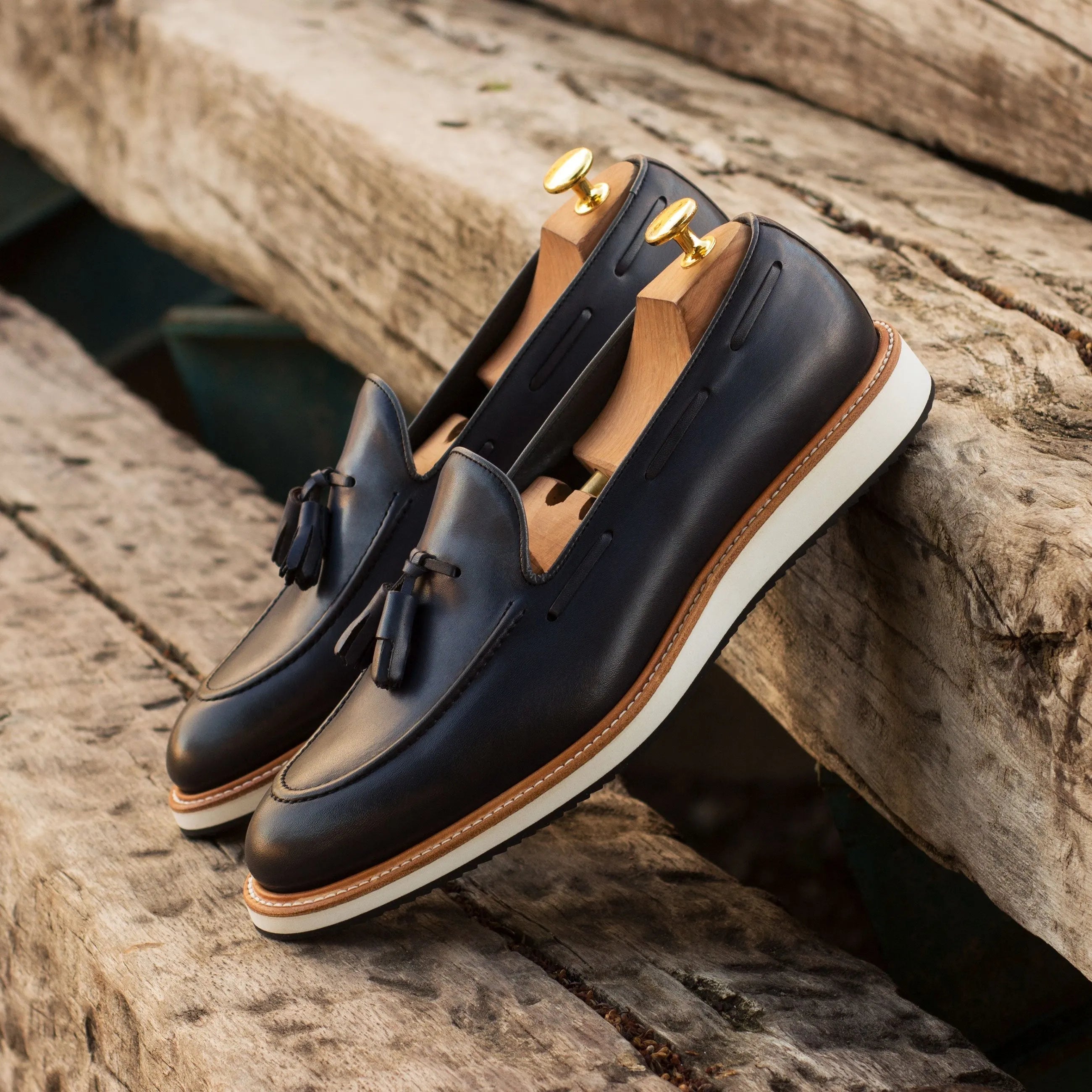 Black Leather Tassel Loafers from Lodino Loafers, luxury bespoke shoes for men
