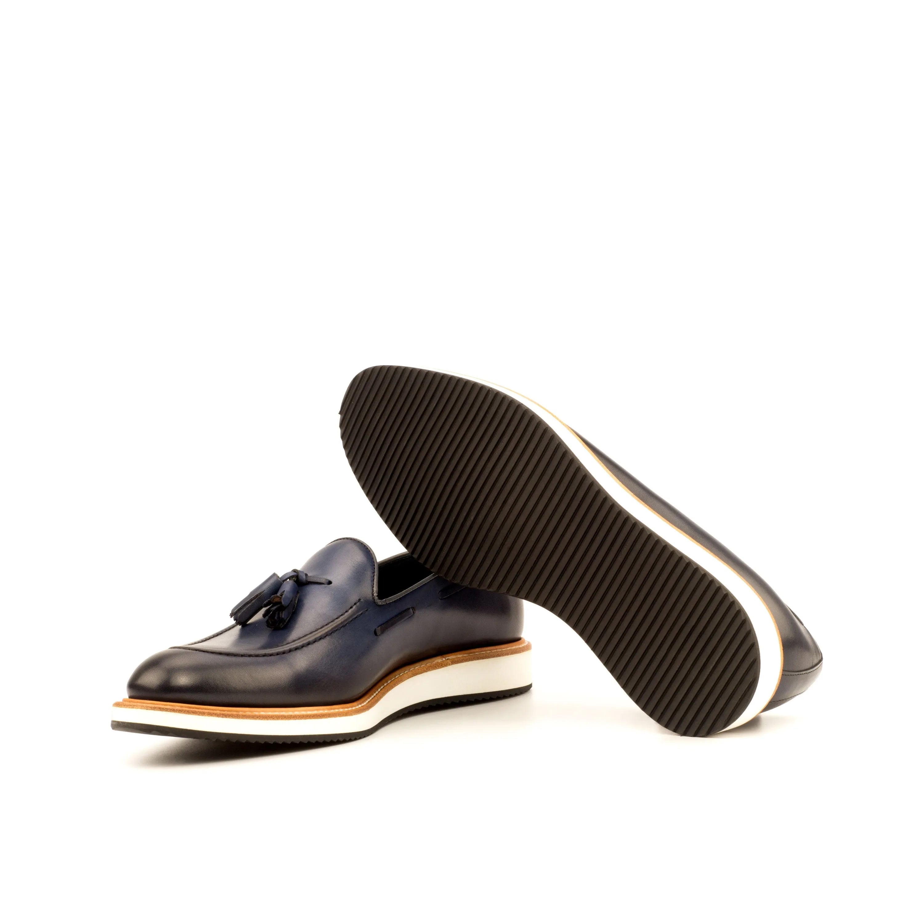 Blue leather tassel Lodino Loafers, a luxury bespoke shoe for discerning executives