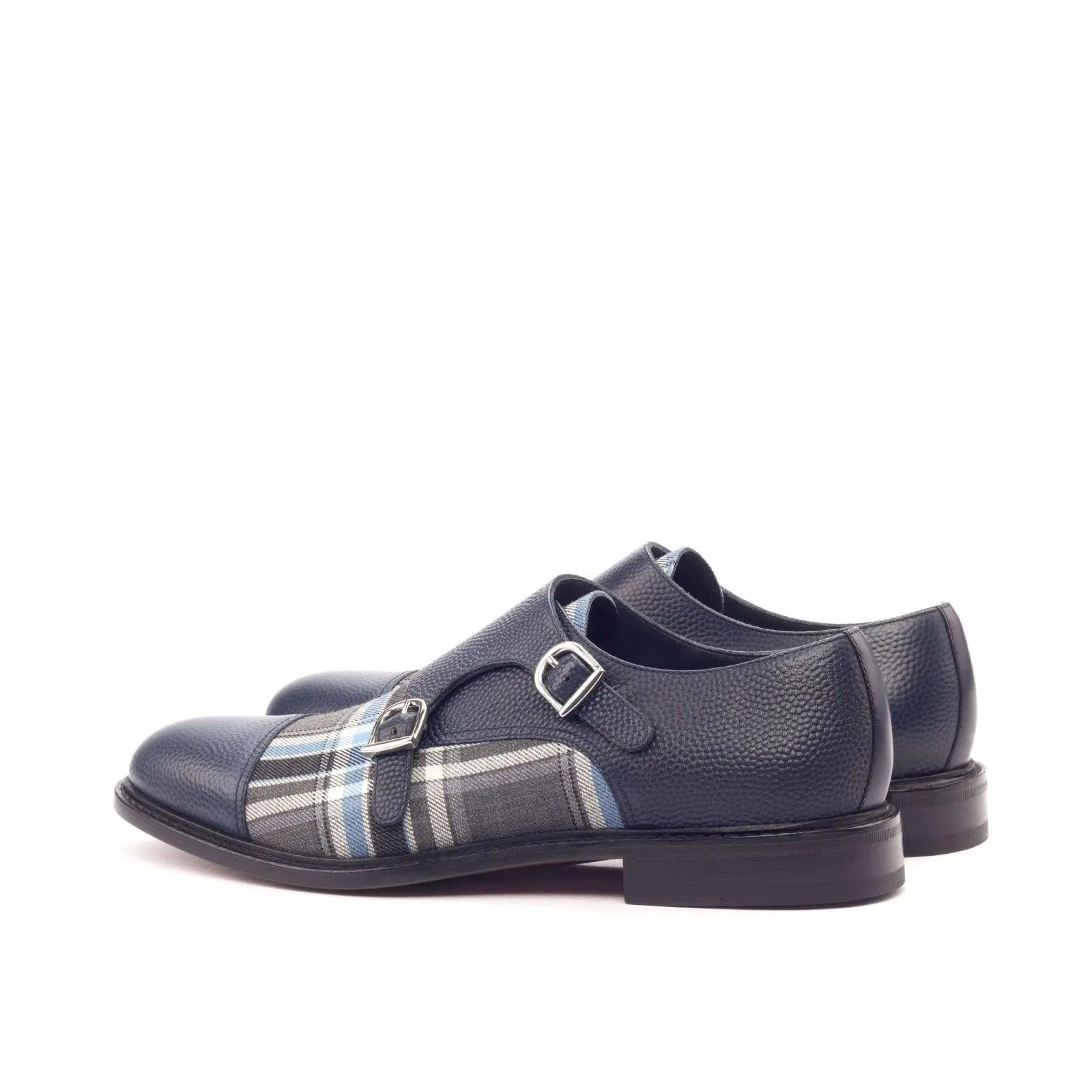 Blue leather and plaid Lorrd Double Monk II double monk strap shoes for stylish elegance