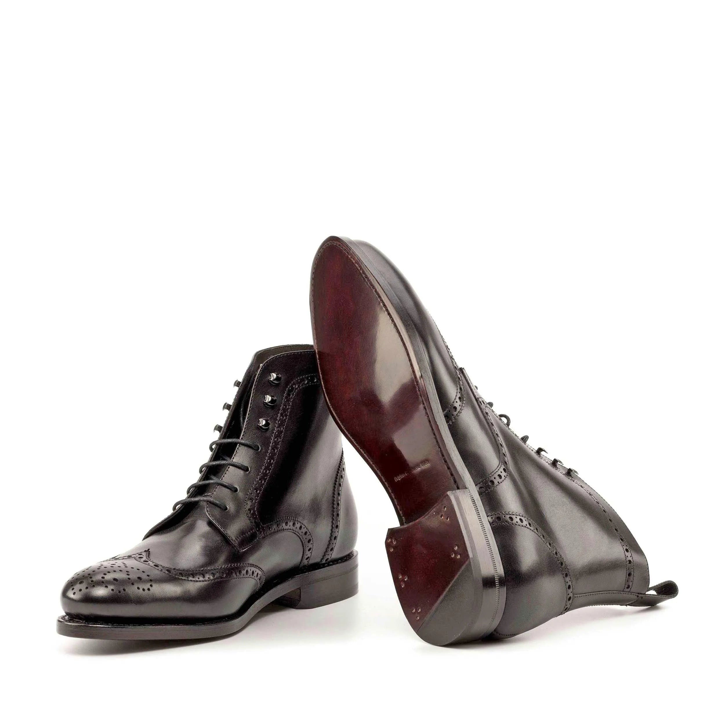 Pair of black leather wingtip boots from the Luis Military Brogue collection