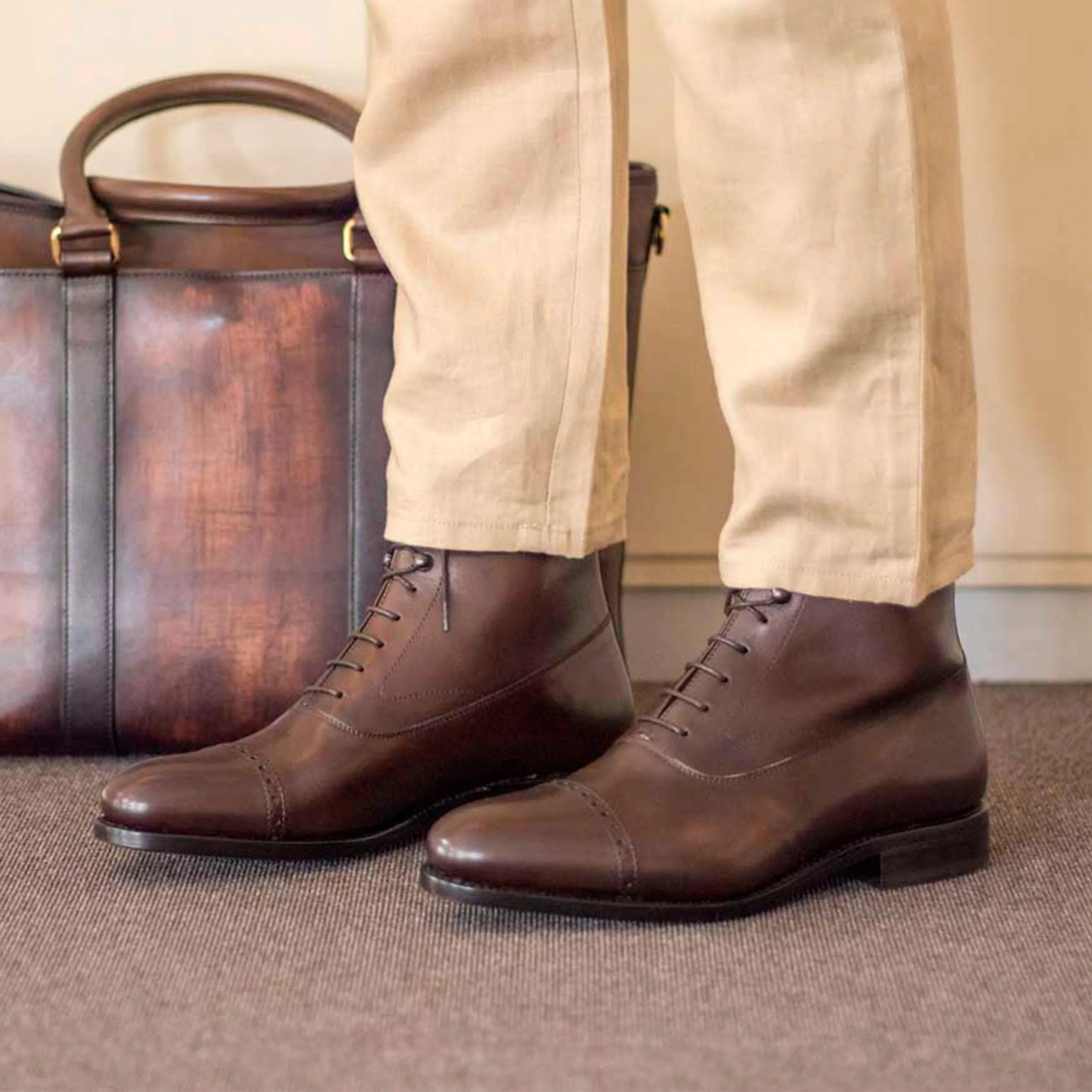 Brown leather cap-toe boots, the stylish Luke Balmoral Boots for timeless elegance
