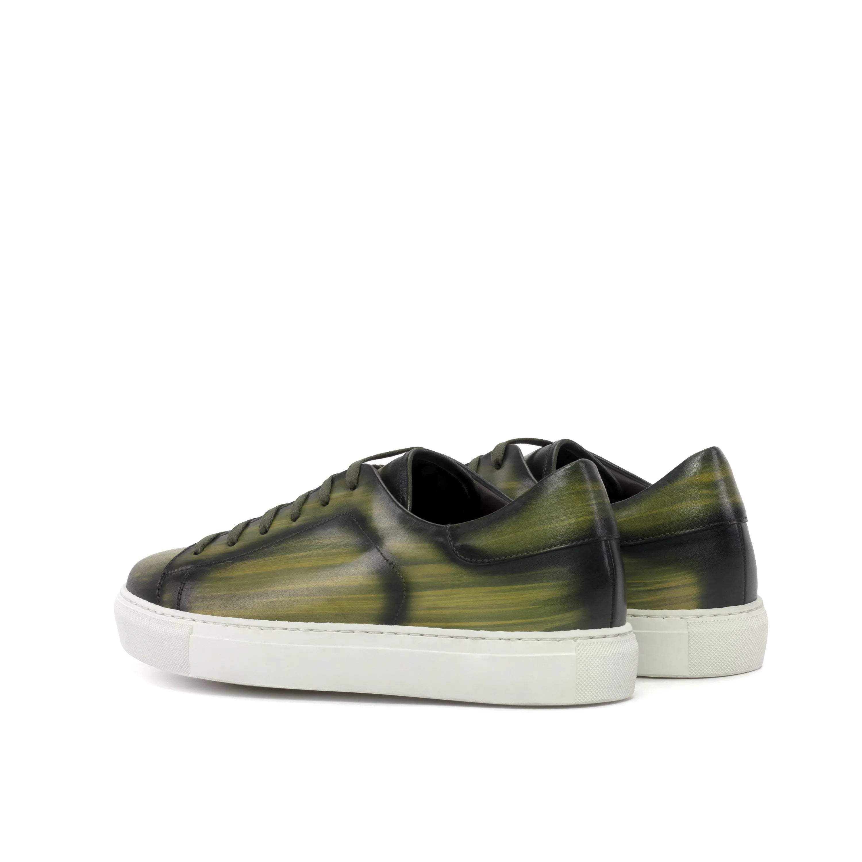 Green and black leather sneakers, Lunar Trainer Patina sneaker with cupsole design