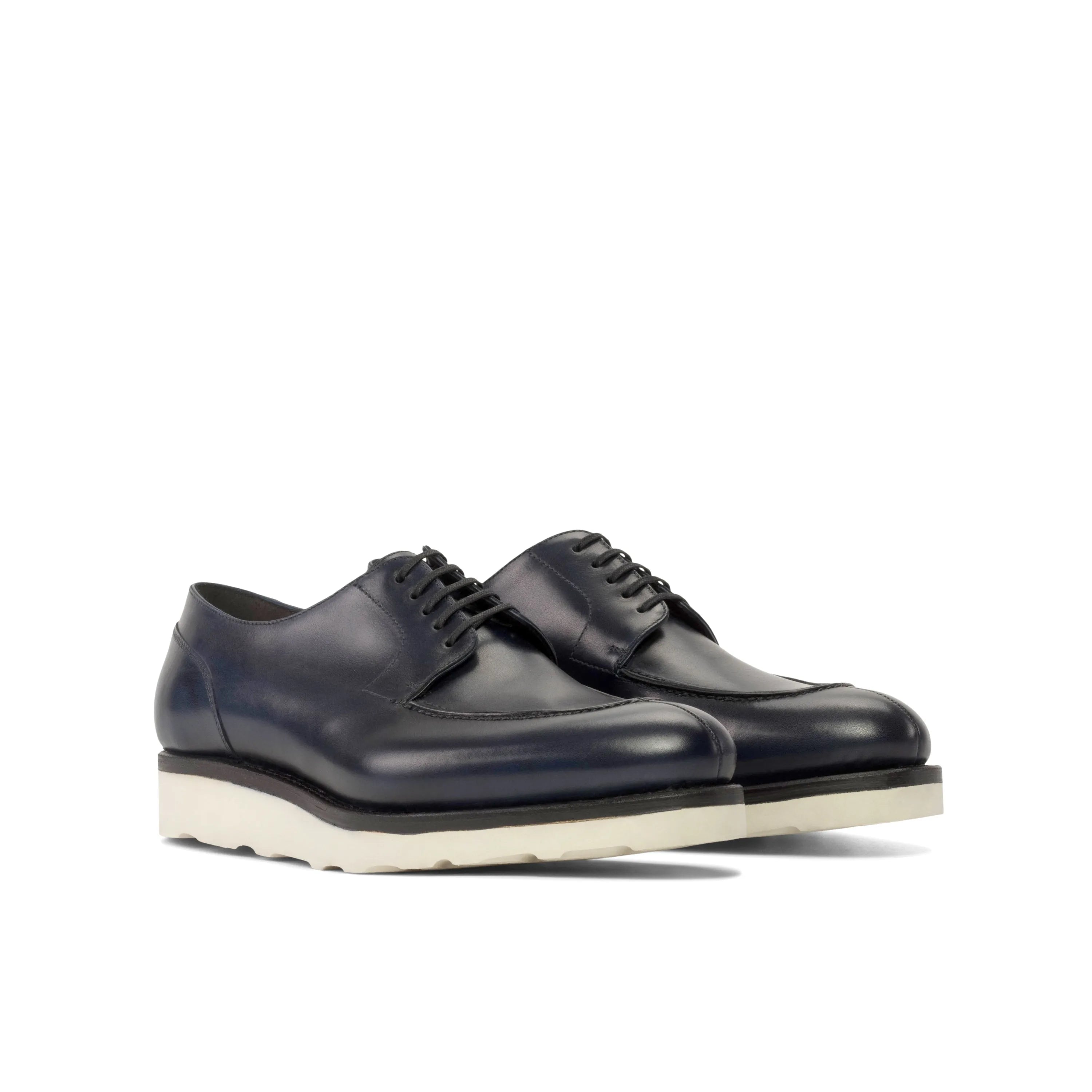 Pair of navy leather dress shoes from Lusio Derby Split Toe collection, featuring split toe design