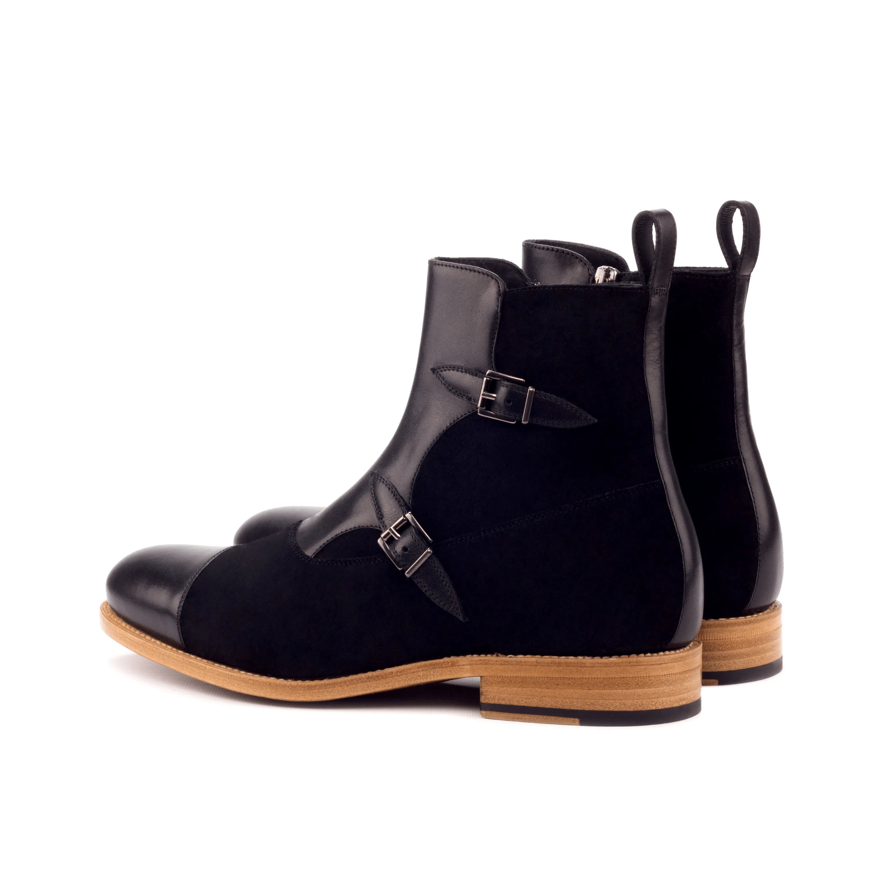 Black leather and suede monk strap boots from the Luther Octavian Boots collection